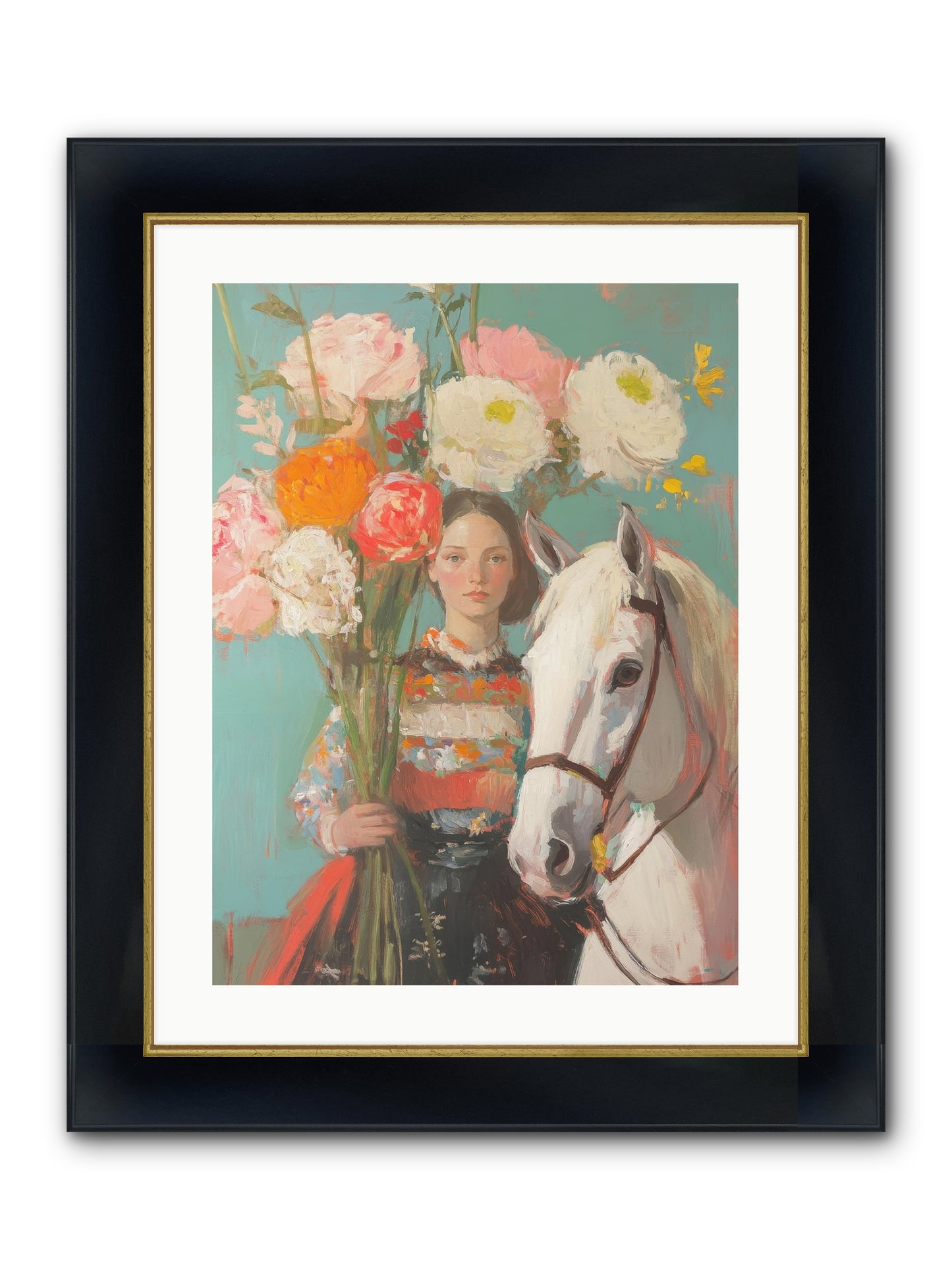 Rosewood Rider Framed Print - Wide Black w/Gold 18x24