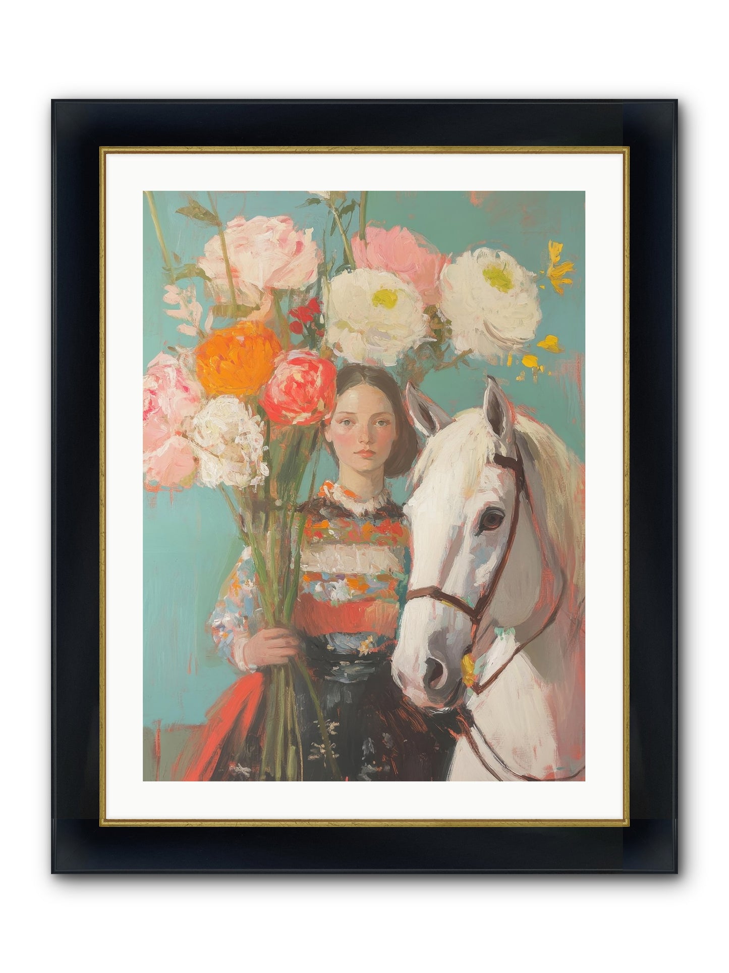 Rosewood Rider Framed Print - Wide Black w/Gold 24x32