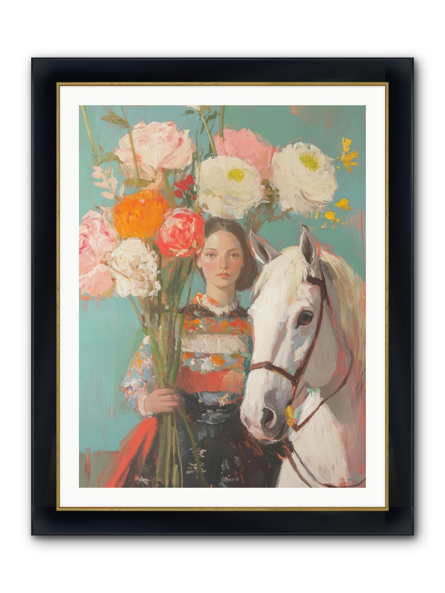 Rosewood Rider Framed Print - Wide Black w/Gold 30x40