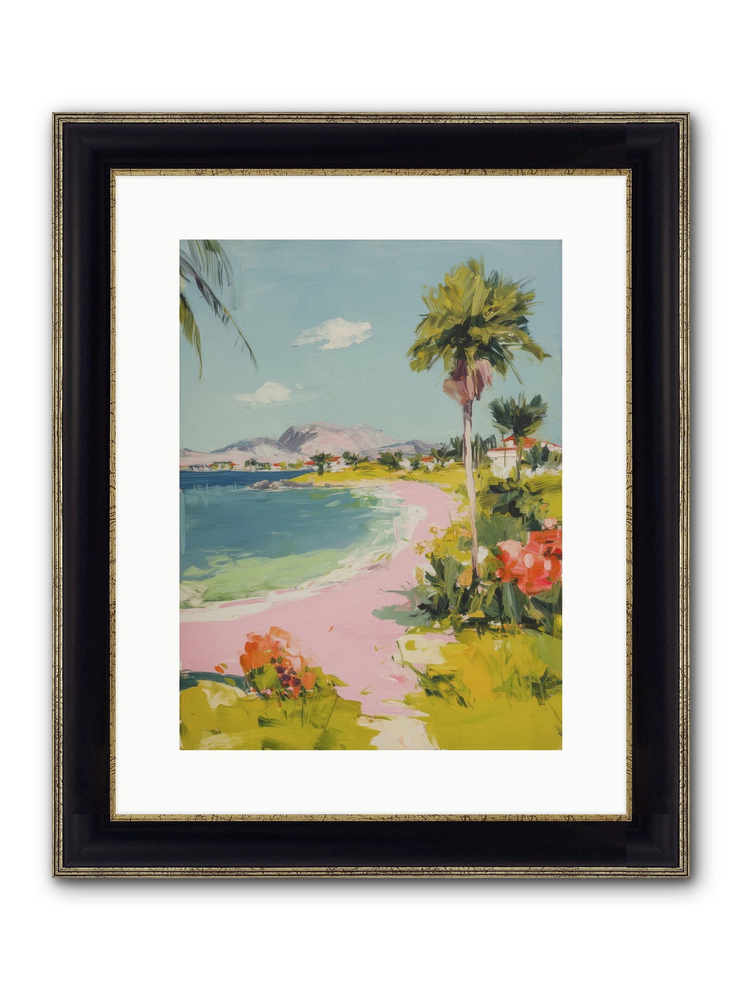 Rosy Coastline Framed Print - Black & Gold 12x16