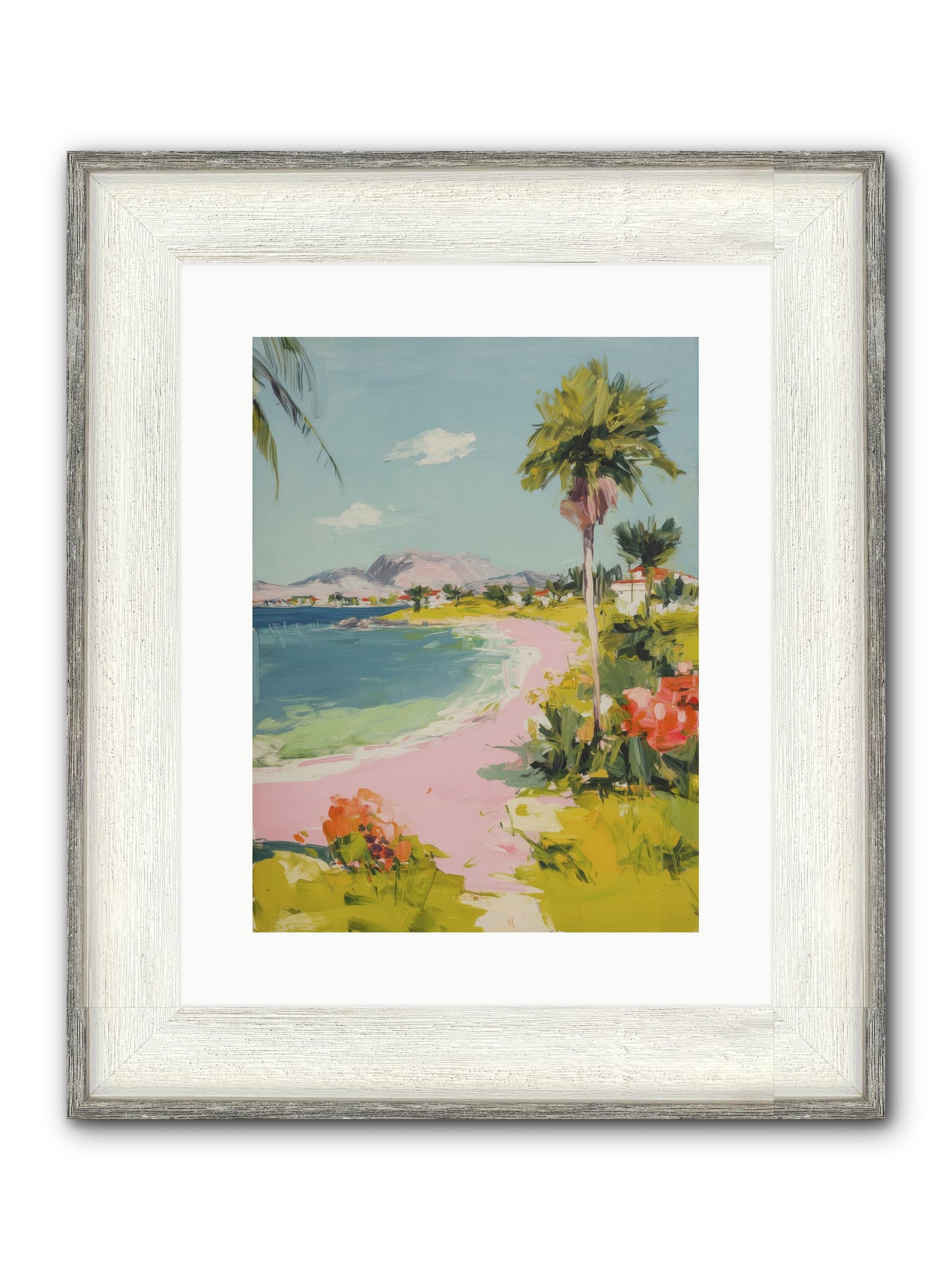 Rosy Coastline Framed Print - Driftwood White 12x16