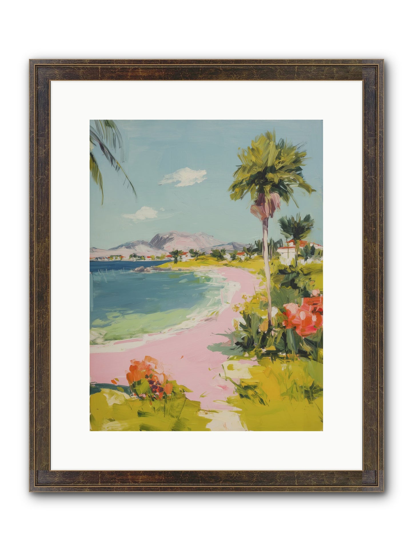Rosy Coastline Framed Print - Slimwoods Black/Gold 12x16