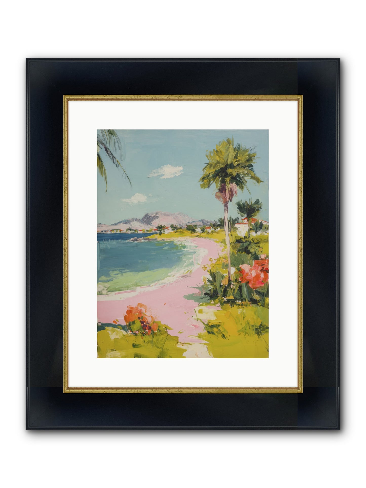 Rosy Coastline Framed Print - Wide Black w/Gold 12x16