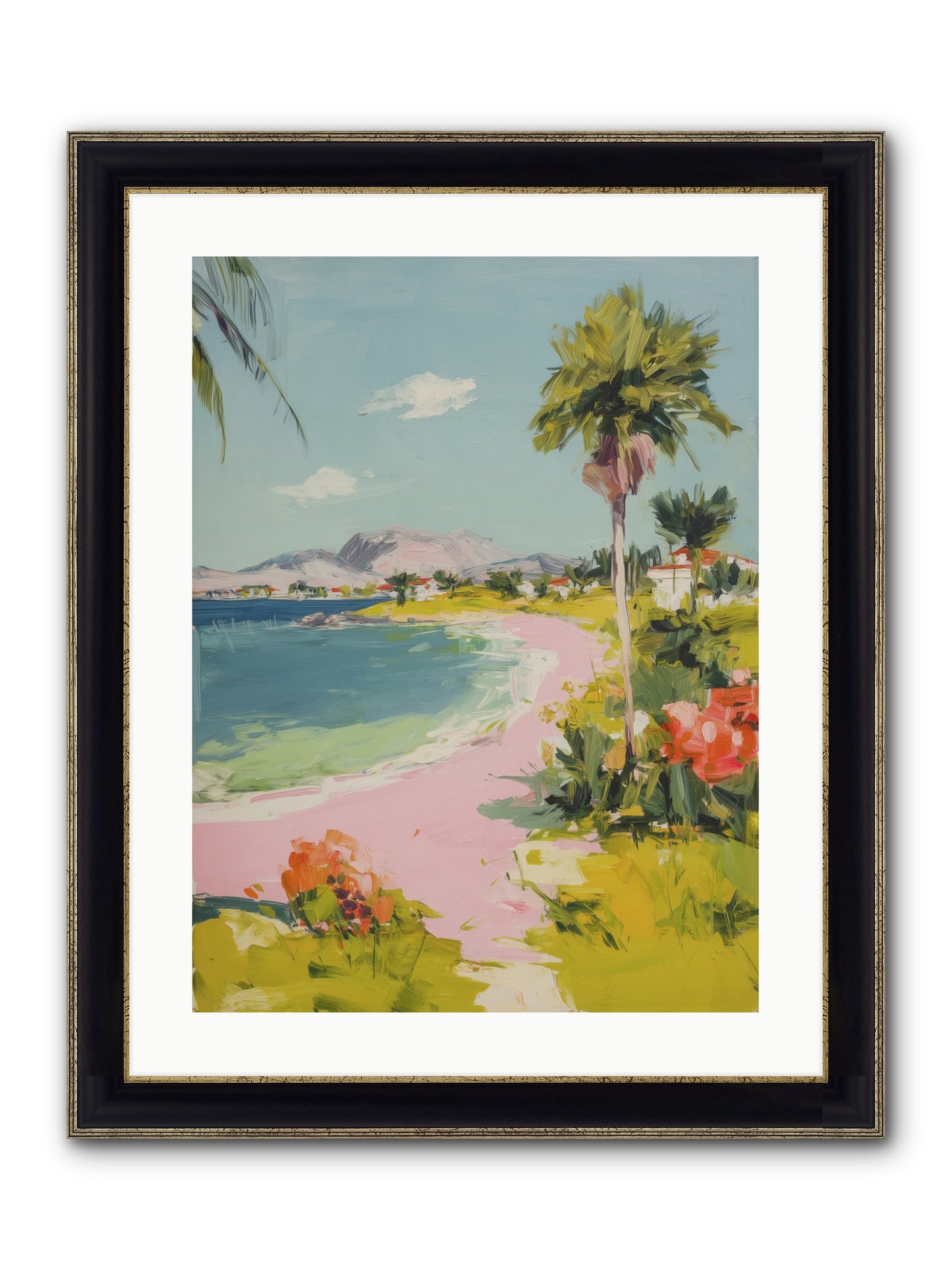 Rosy Coastline Framed Print - Black & Gold 18x24