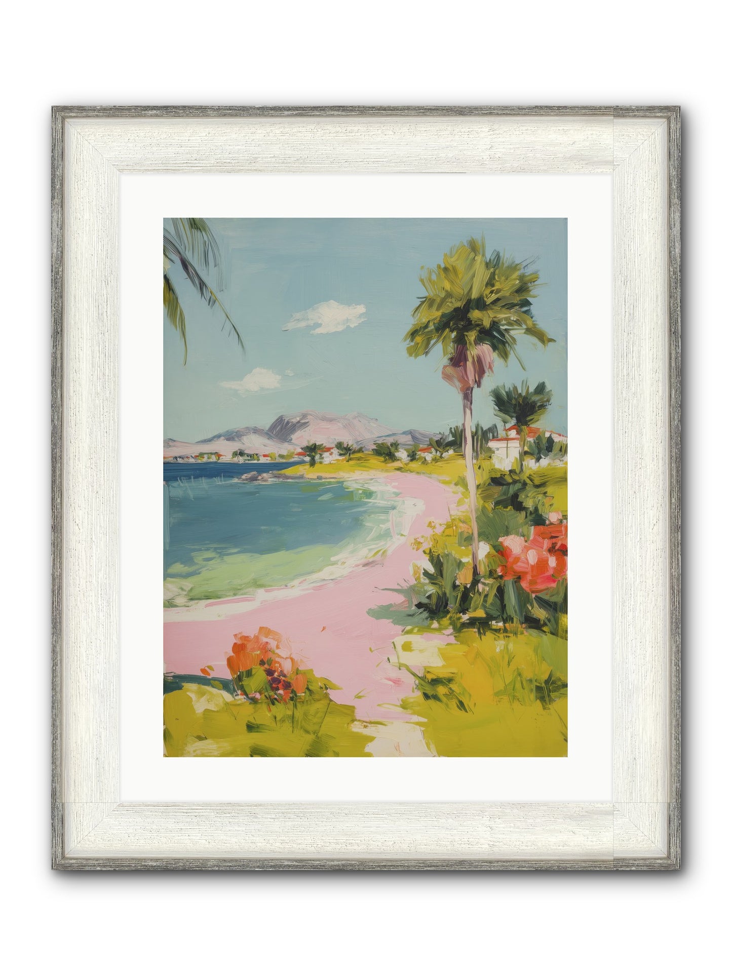Rosy Coastline Framed Print - Driftwood White 18x24