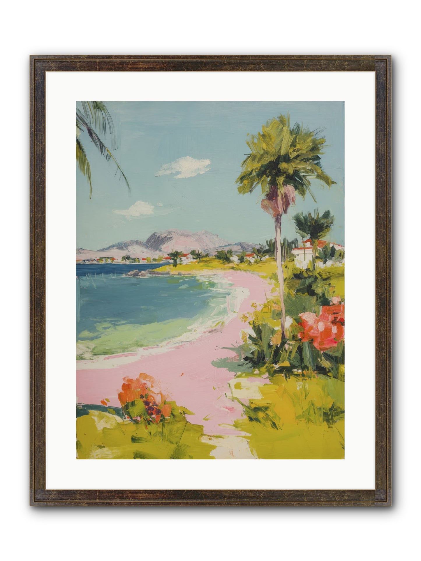 Rosy Coastline Framed Print - Slimwoods Black/Gold 18x24