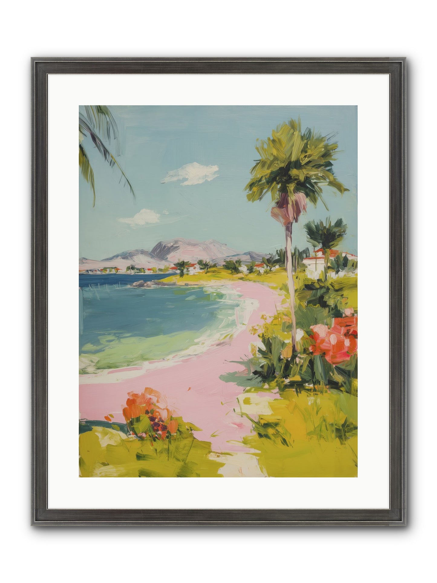 Rosy Coastline Framed Print - Slimwoods Black/Silver 18x24