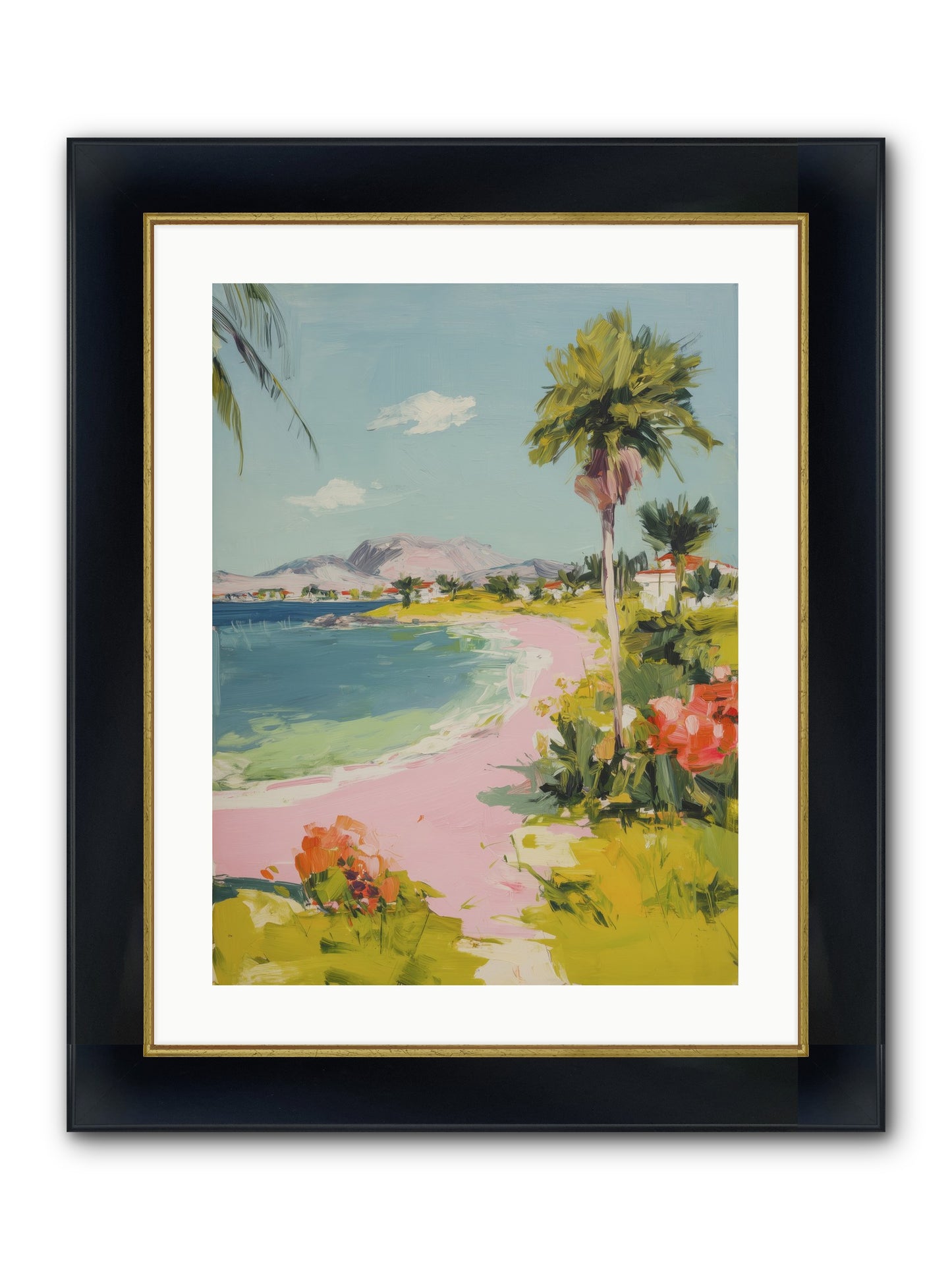 Rosy Coastline Framed Print - Wide Black w/Gold 18x24