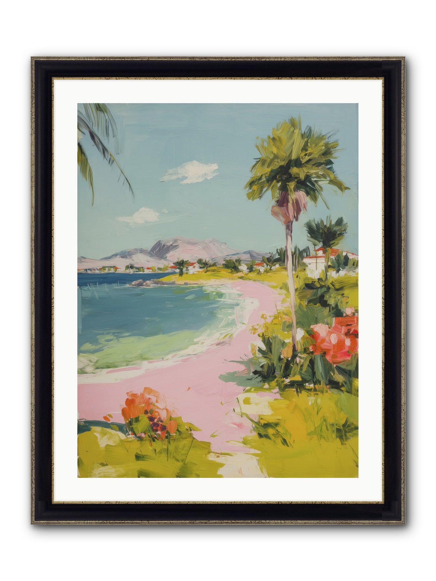 Rosy Coastline Framed Print - Black & Gold 24x32