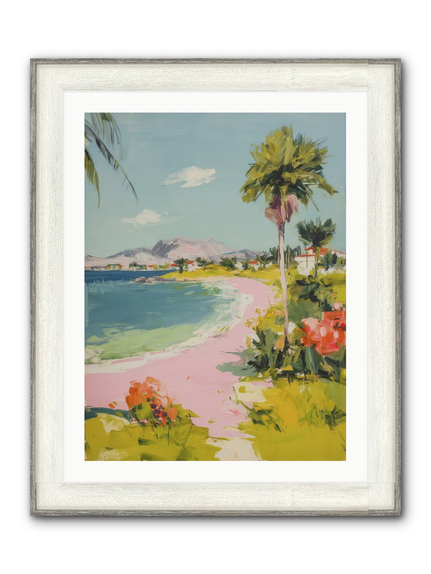 Rosy Coastline Framed Print - Driftwood White 24x32