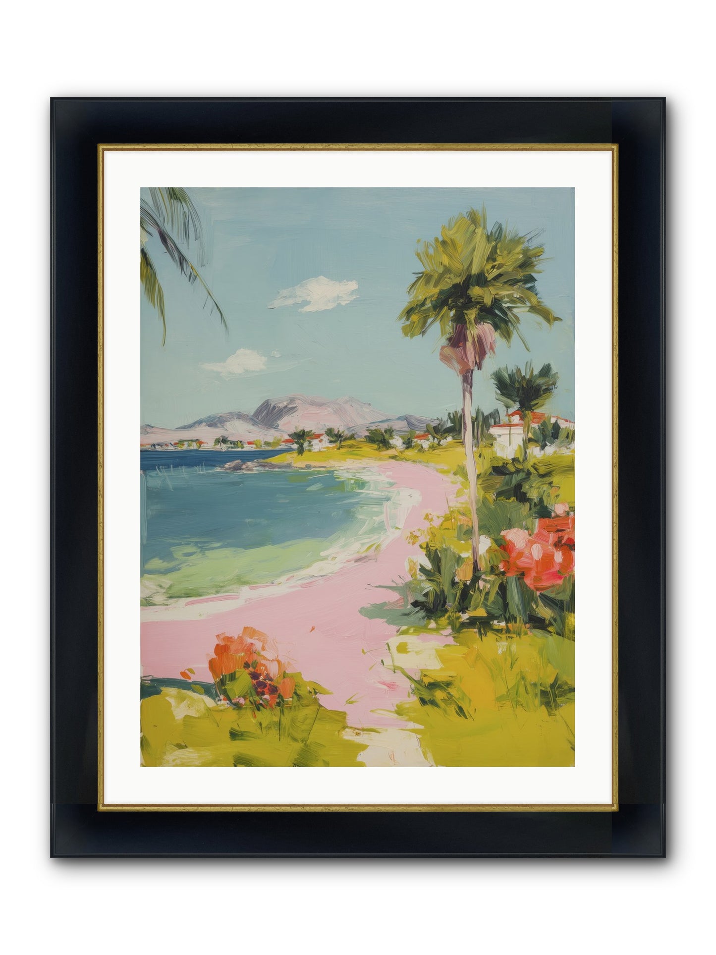 Rosy Coastline Framed Print - Wide Black w/Gold 24x32