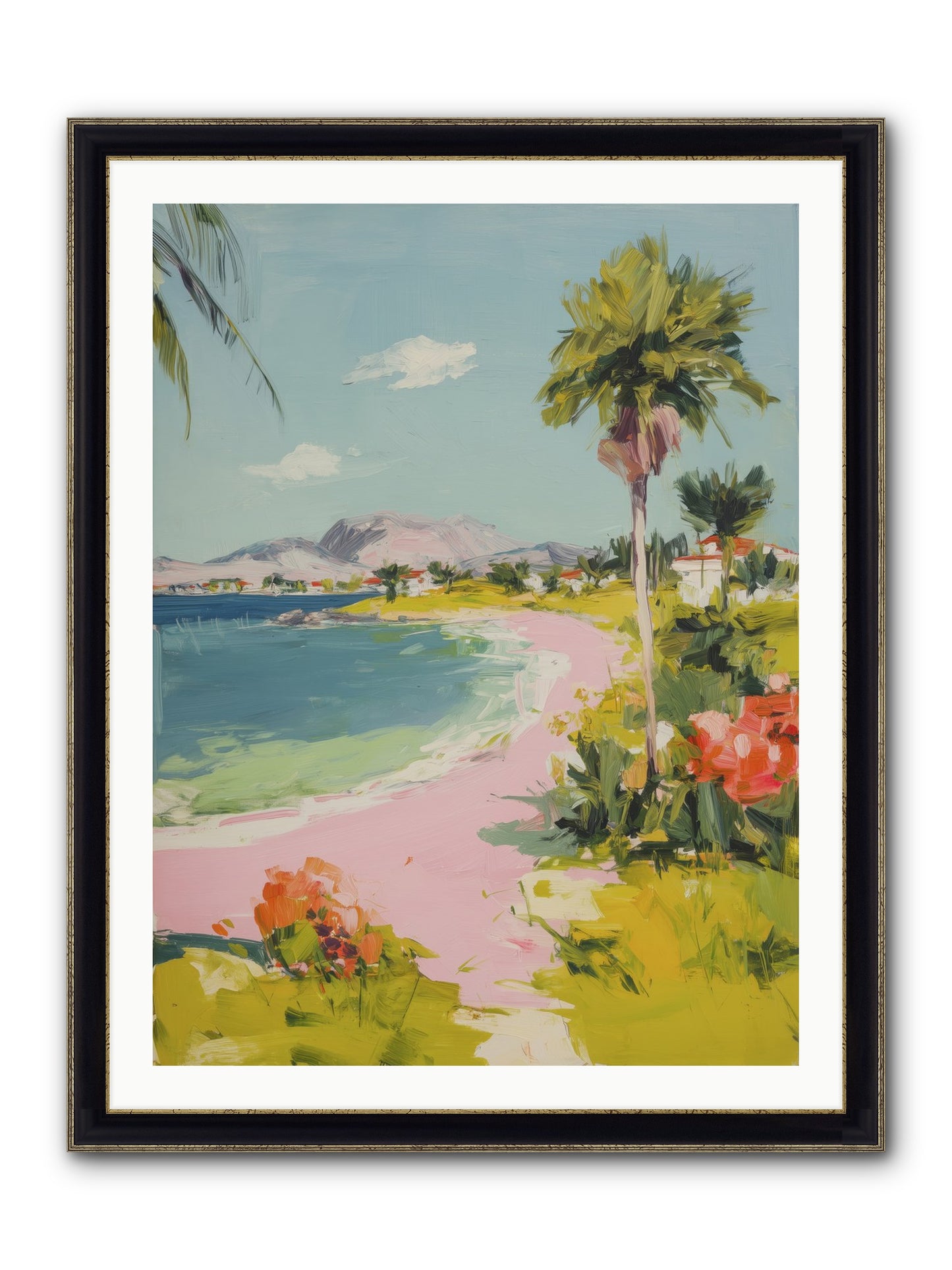Rosy Coastline Framed Print - Black & Gold 30x40