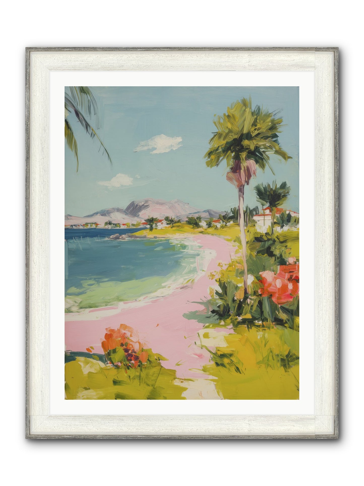 Rosy Coastline Framed Print - Driftwood White 30x40