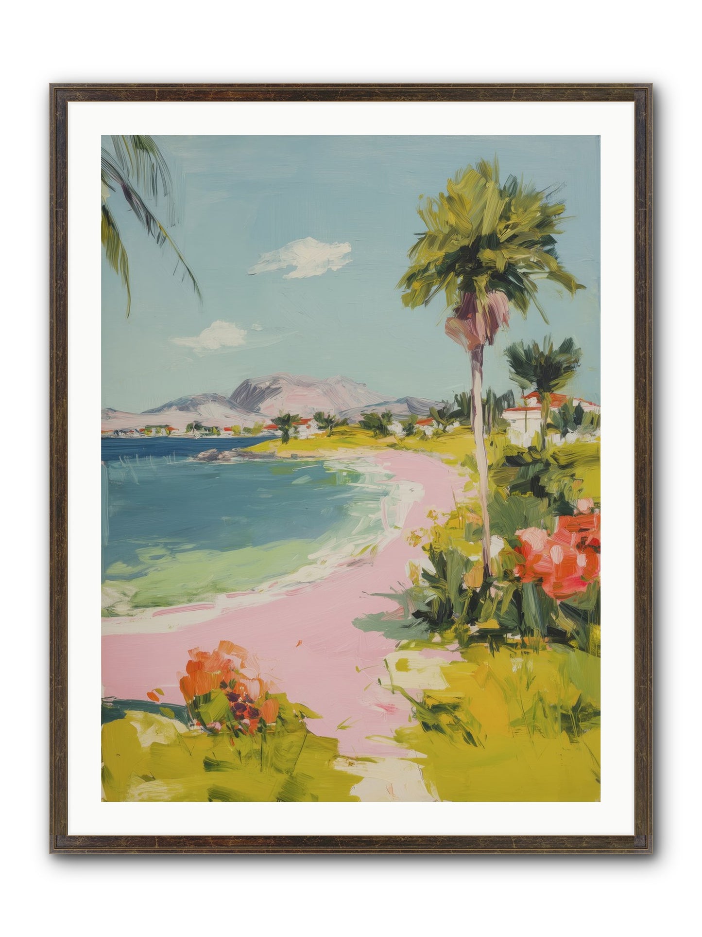 Rosy Coastline Framed Print - Slimwoods Black/Gold 30x40