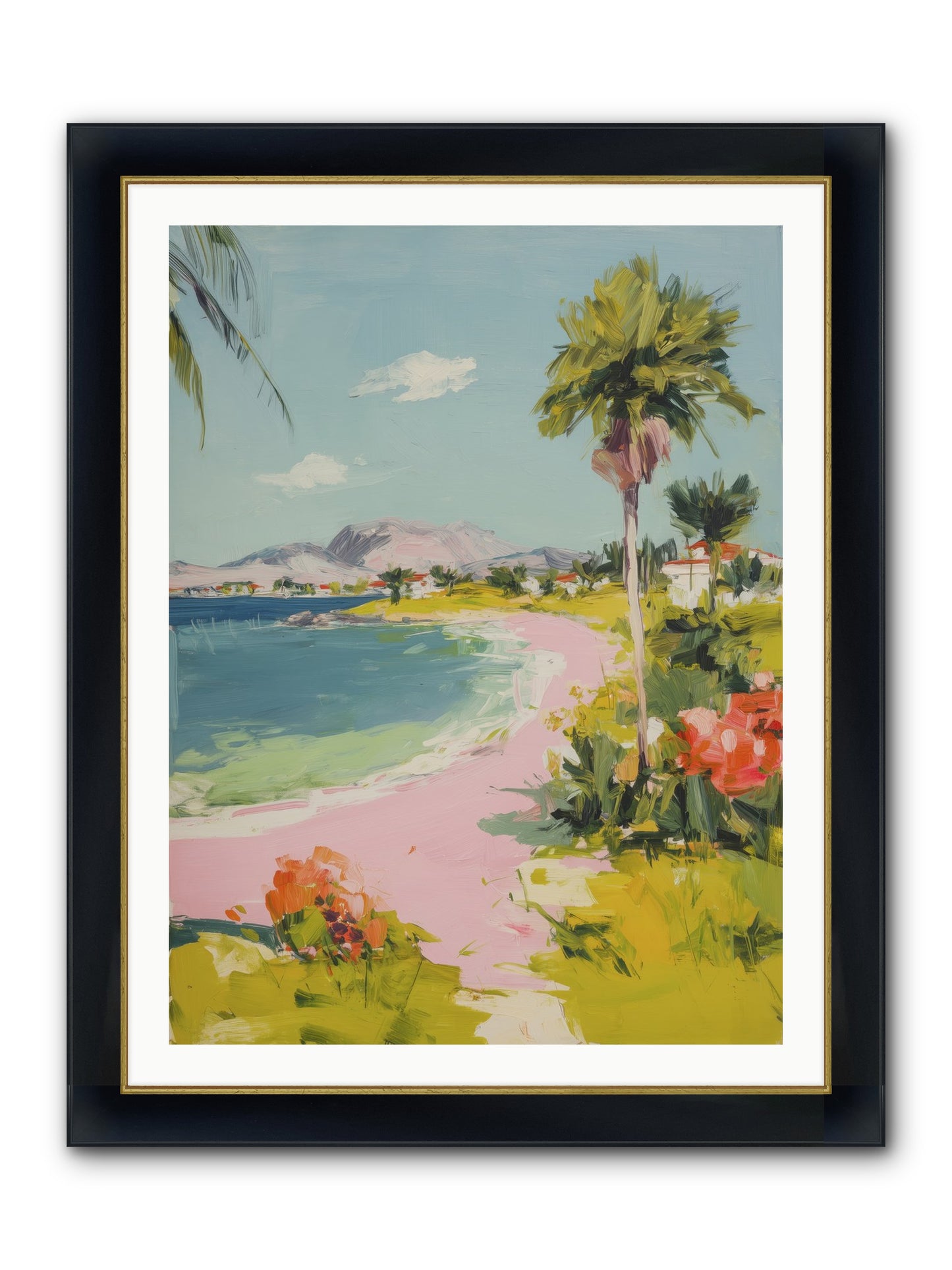 Rosy Coastline Framed Print - Wide Black w/Gold 30x40