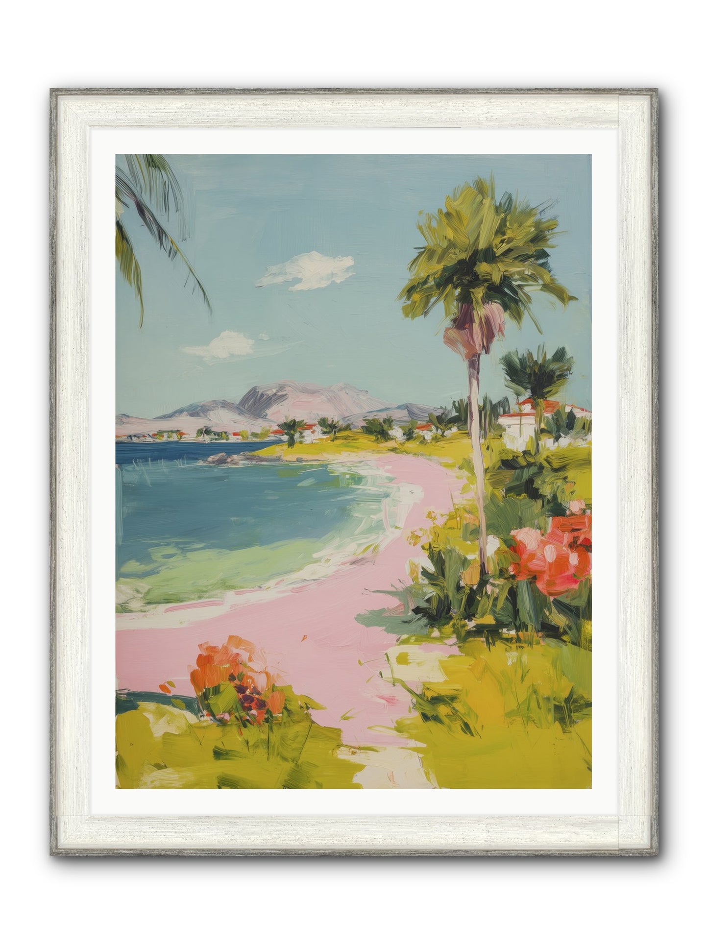 Rosy Coastline Framed Print - Driftwood White 36x48