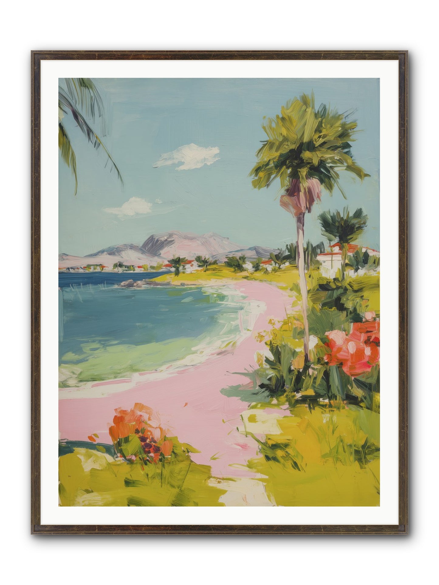 Rosy Coastline Framed Print - Slimwoods Black/Gold 36x48