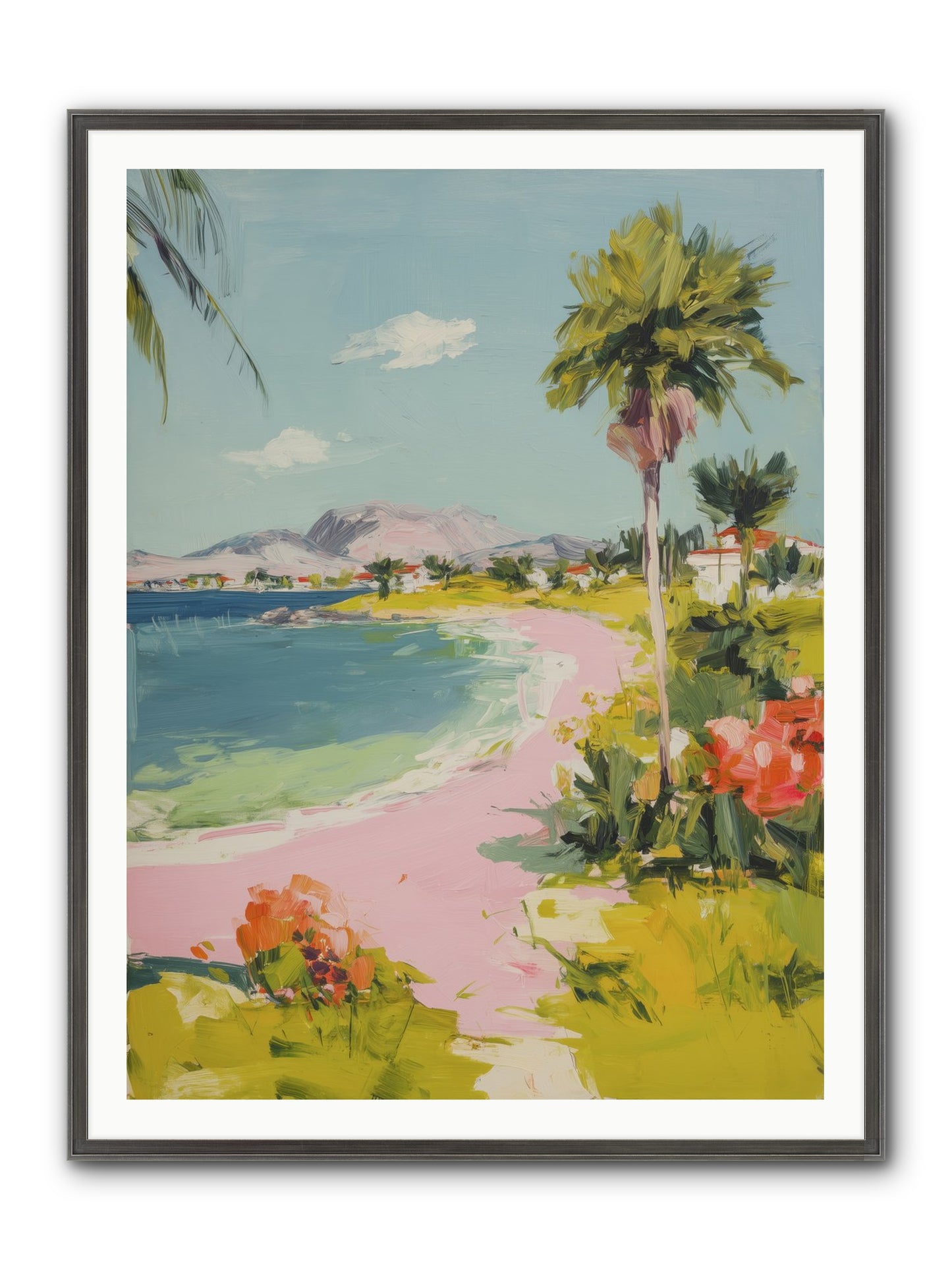 Rosy Coastline Framed Print - Slimwoods Black/Silver 36x48
