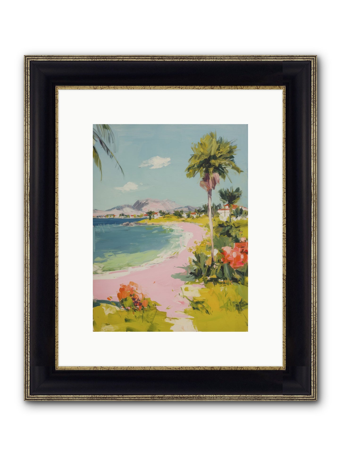 Rosy Coastline Framed Print - Black & Gold 9x12