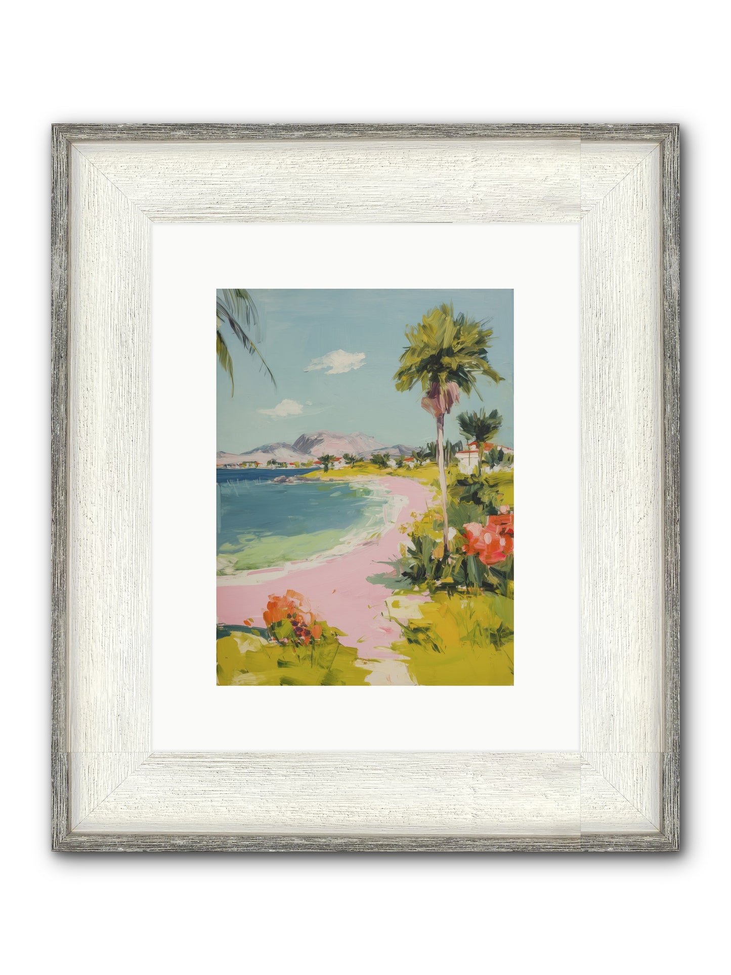 Rosy Coastline Framed Print - Driftwood White 9x12