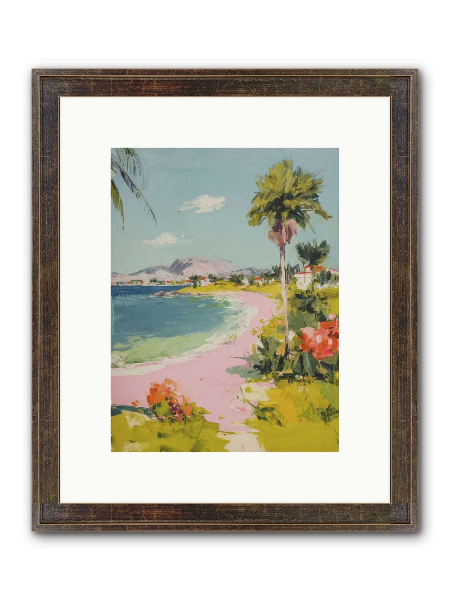 Rosy Coastline Framed Print - Slimwoods Black/Gold 9x12