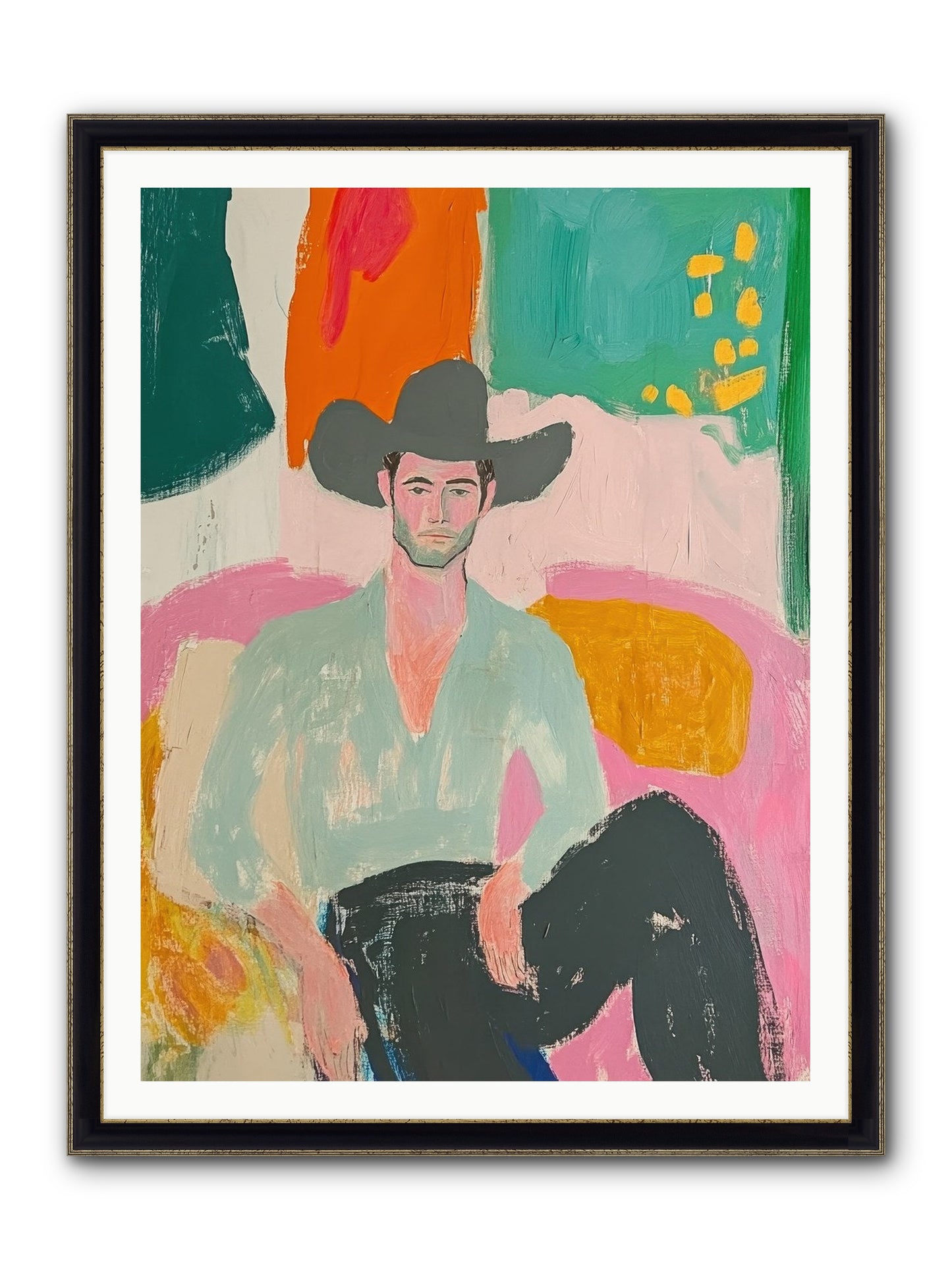 Roughstock Rider Framed Print - Black & Gold 36x48