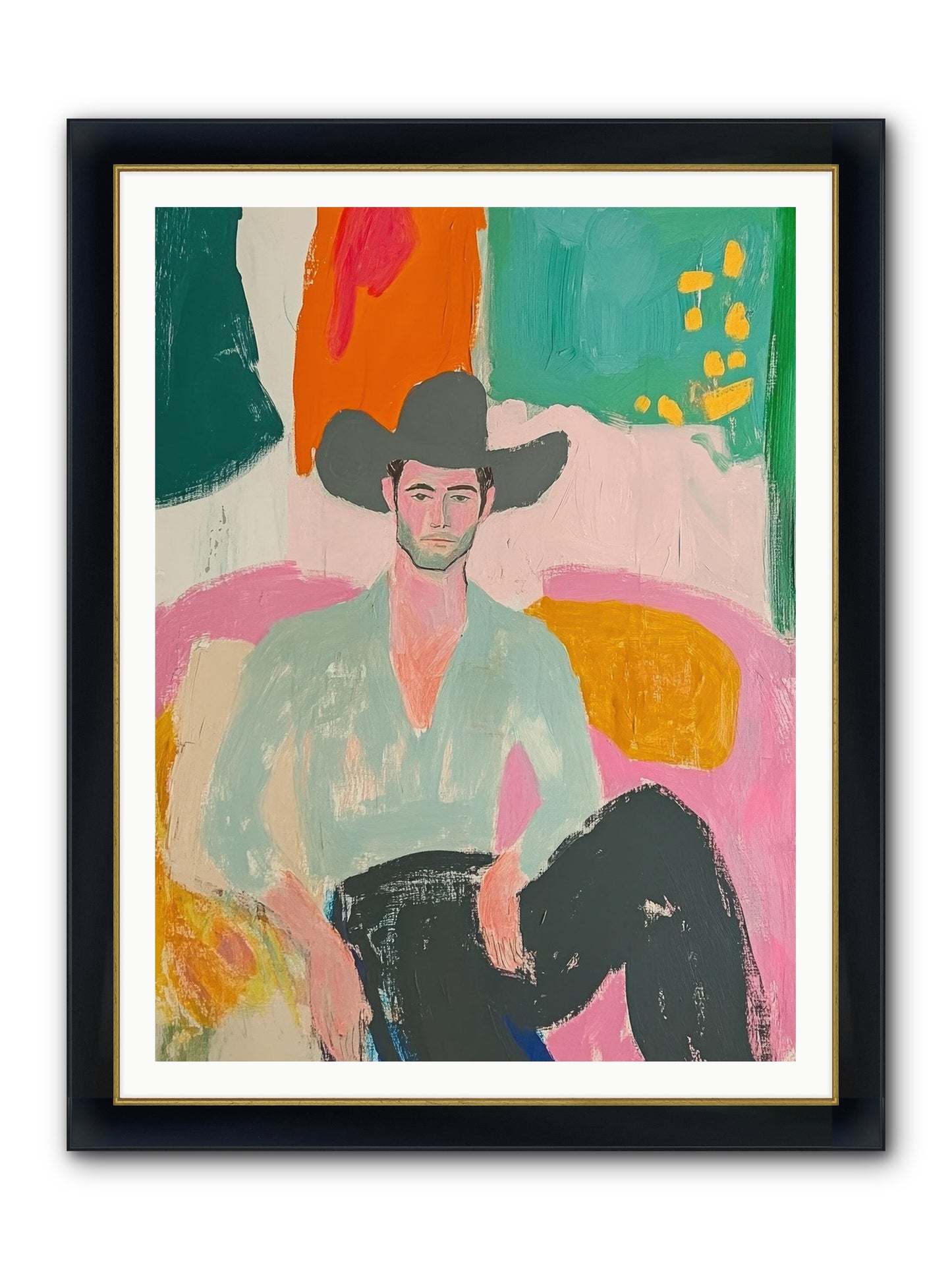 Roughstock Rider Framed Print - Wide Black w/Gold 36x48