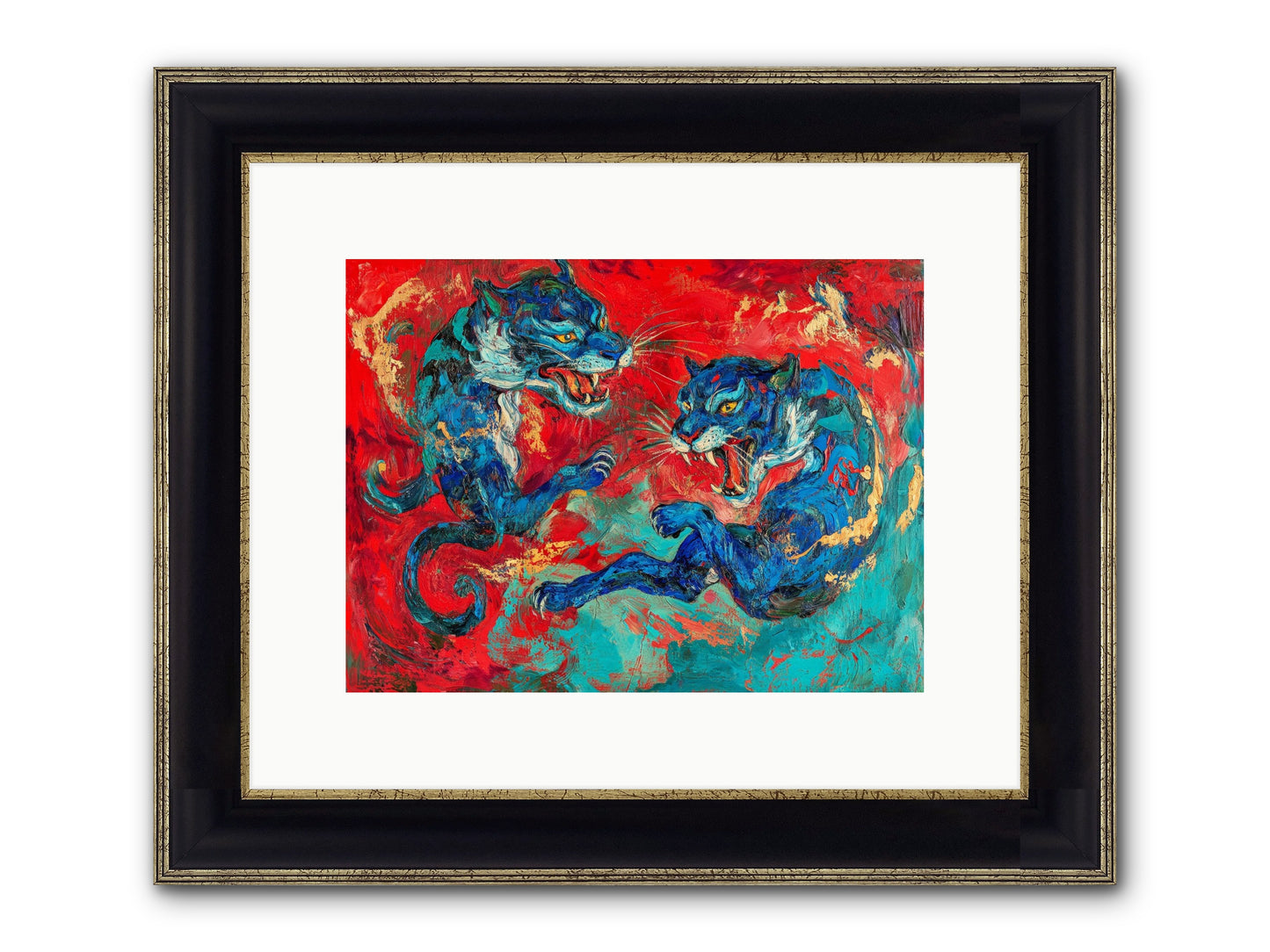 Royal Tiger Ballet Framed Print - Black & Gold 12x9