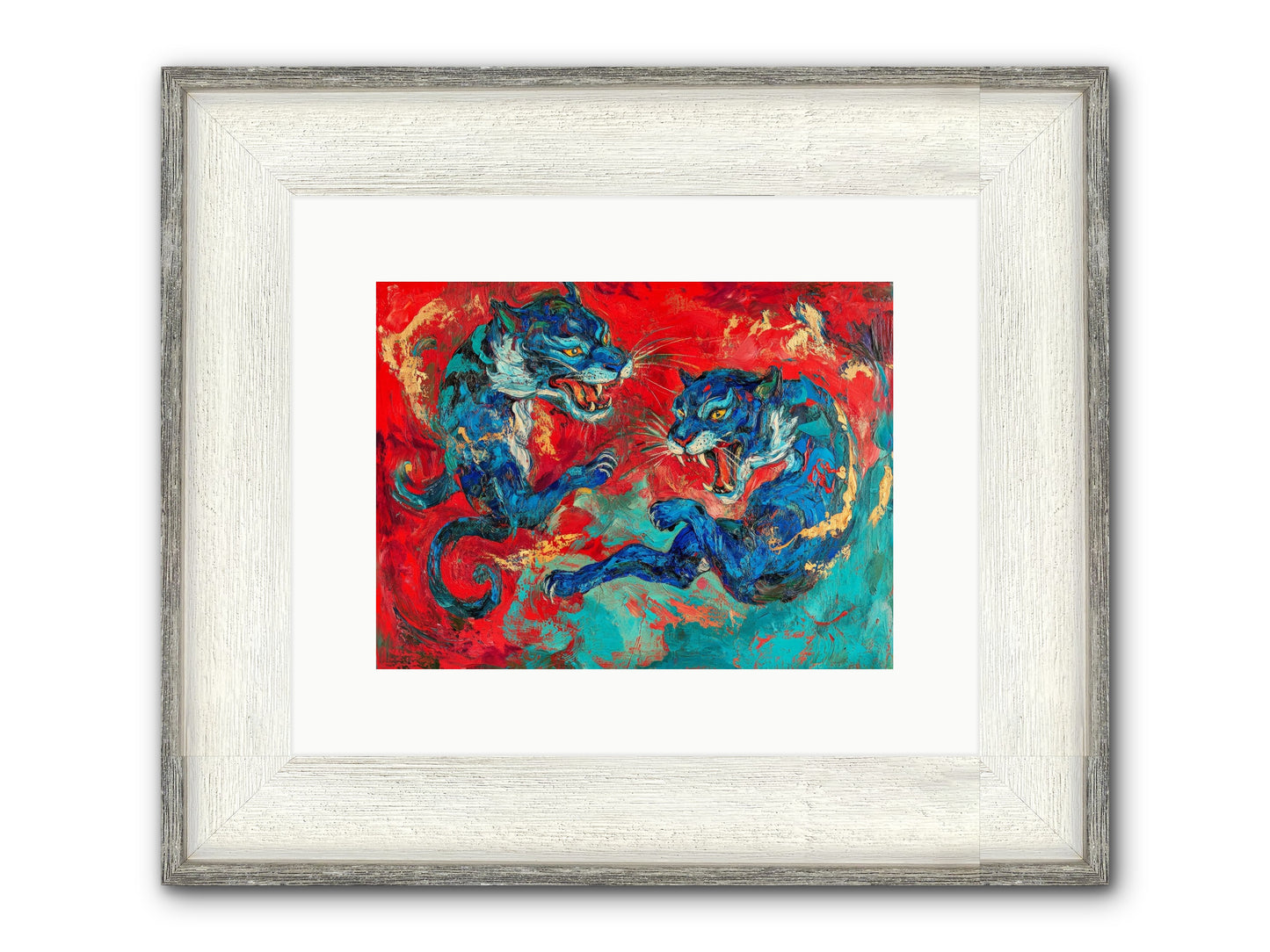 Royal Tiger Ballet Framed Print - Driftwood White 12x9