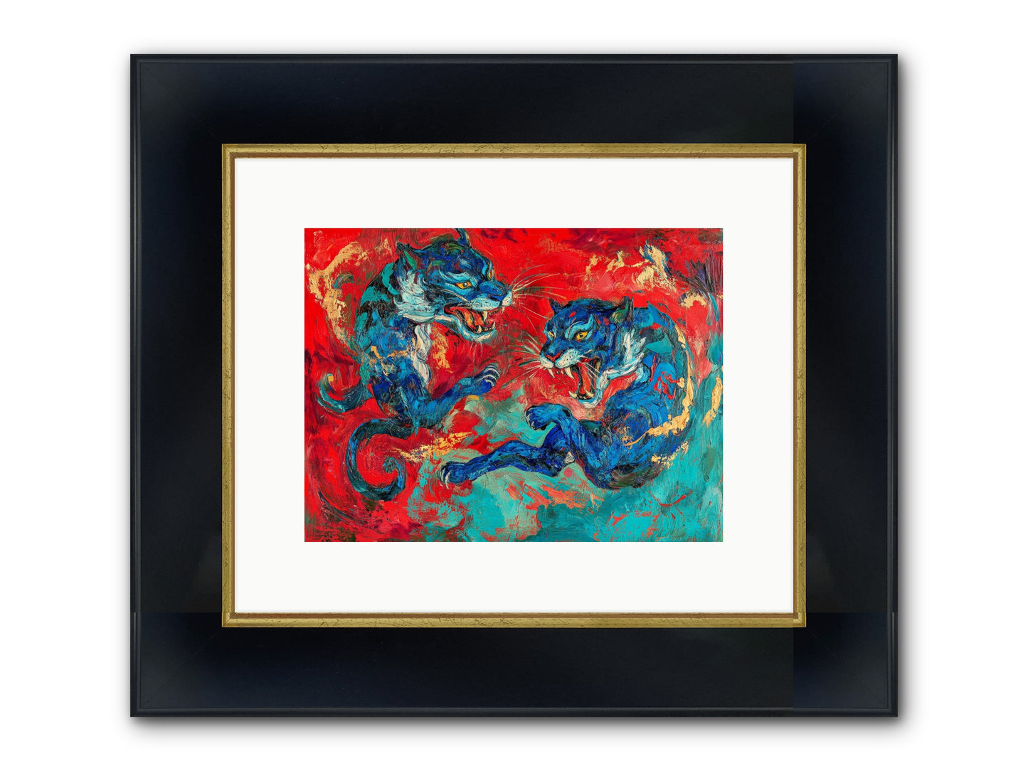 Royal Tiger Ballet Framed Print - Wide Black w/Gold 12x9