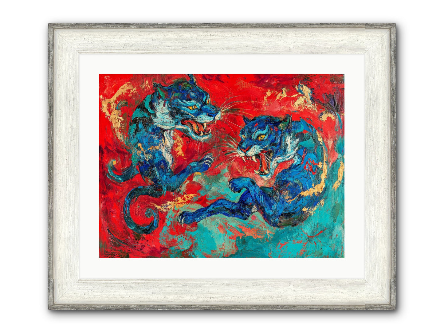 Royal Tiger Ballet Framed Print - Driftwood White 24x18