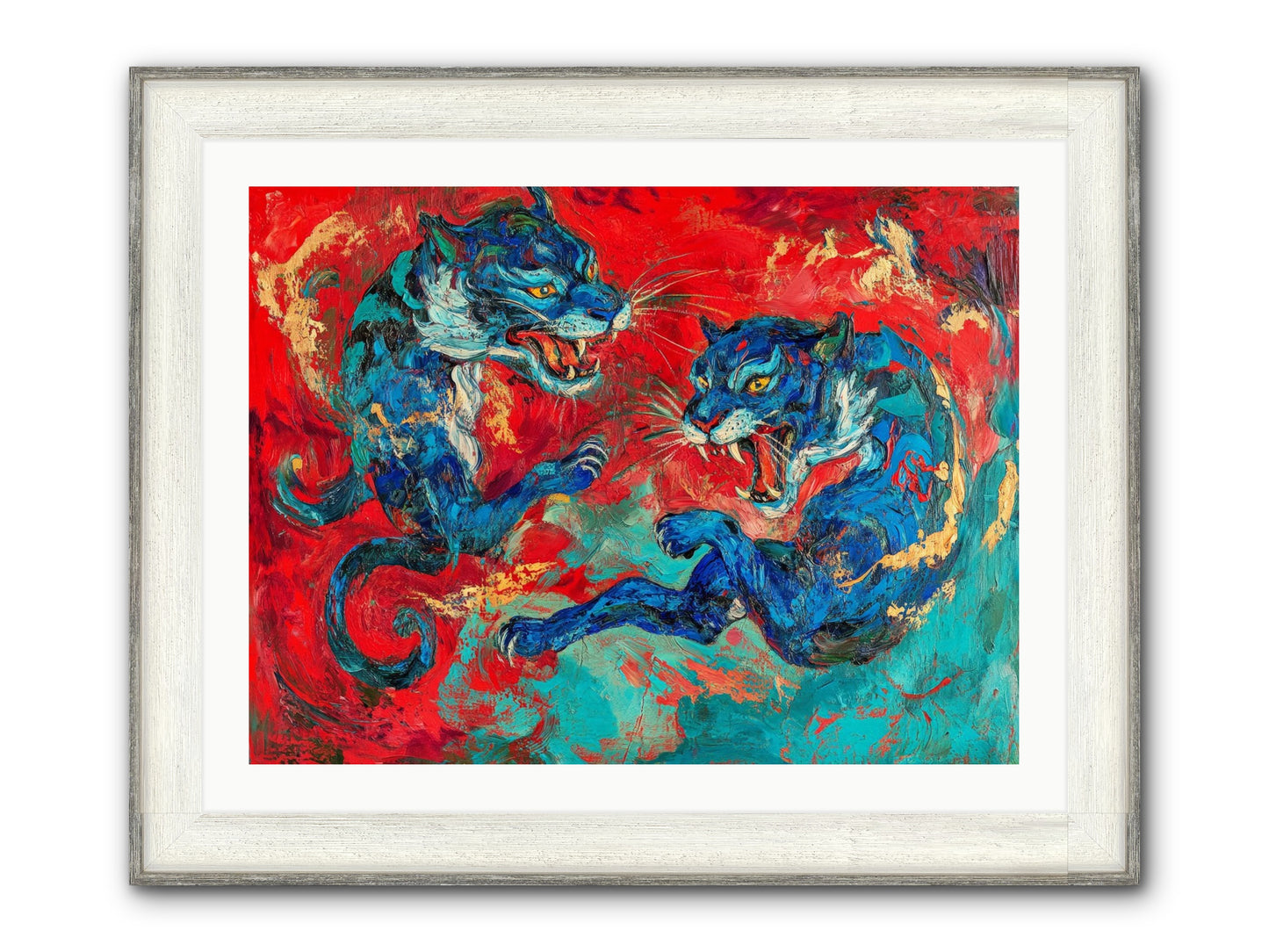 Royal Tiger Ballet Framed Print - Driftwood White 32x24