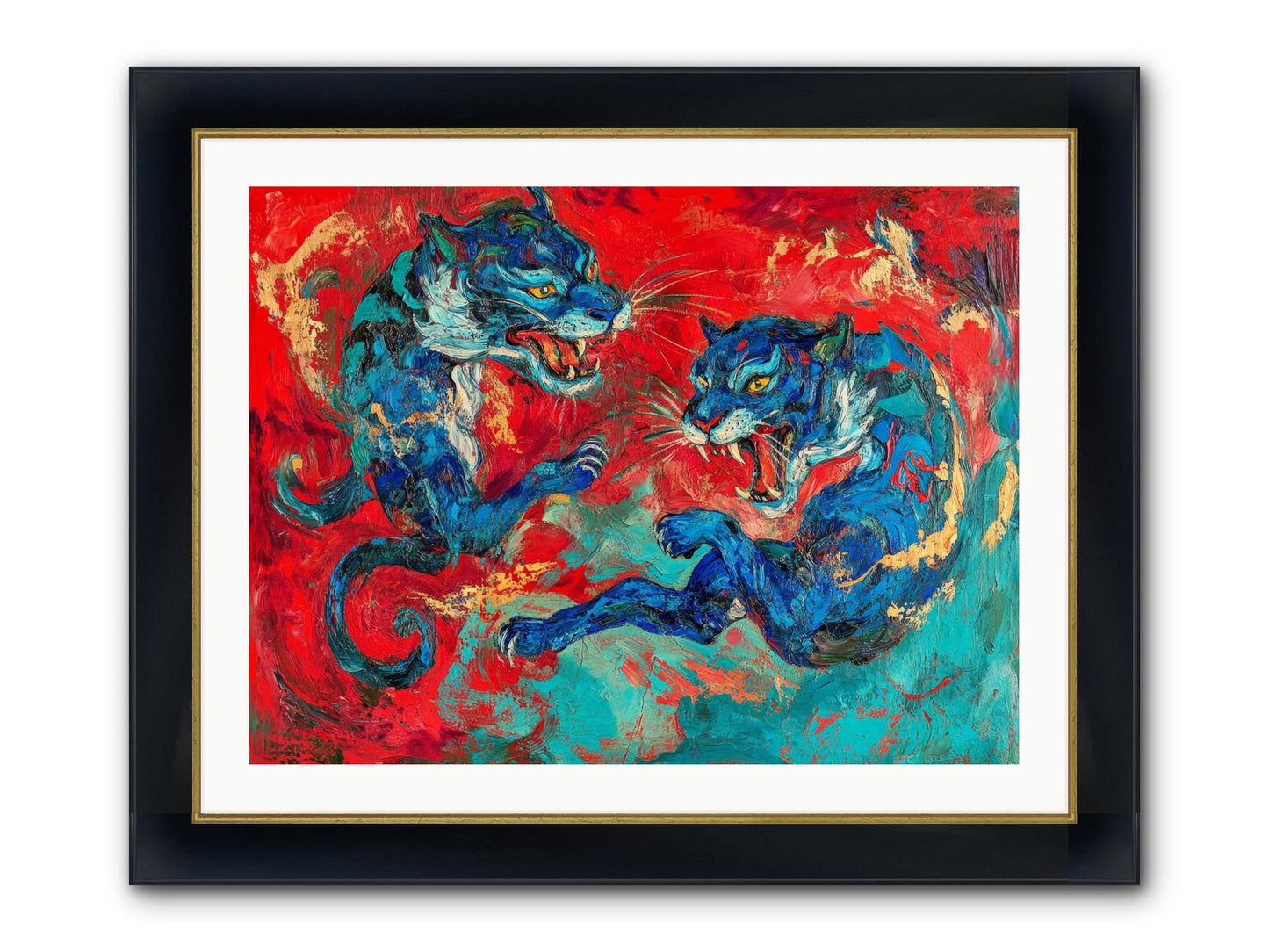 Royal Tiger Ballet Framed Print - Wide Black w/Gold 32x24