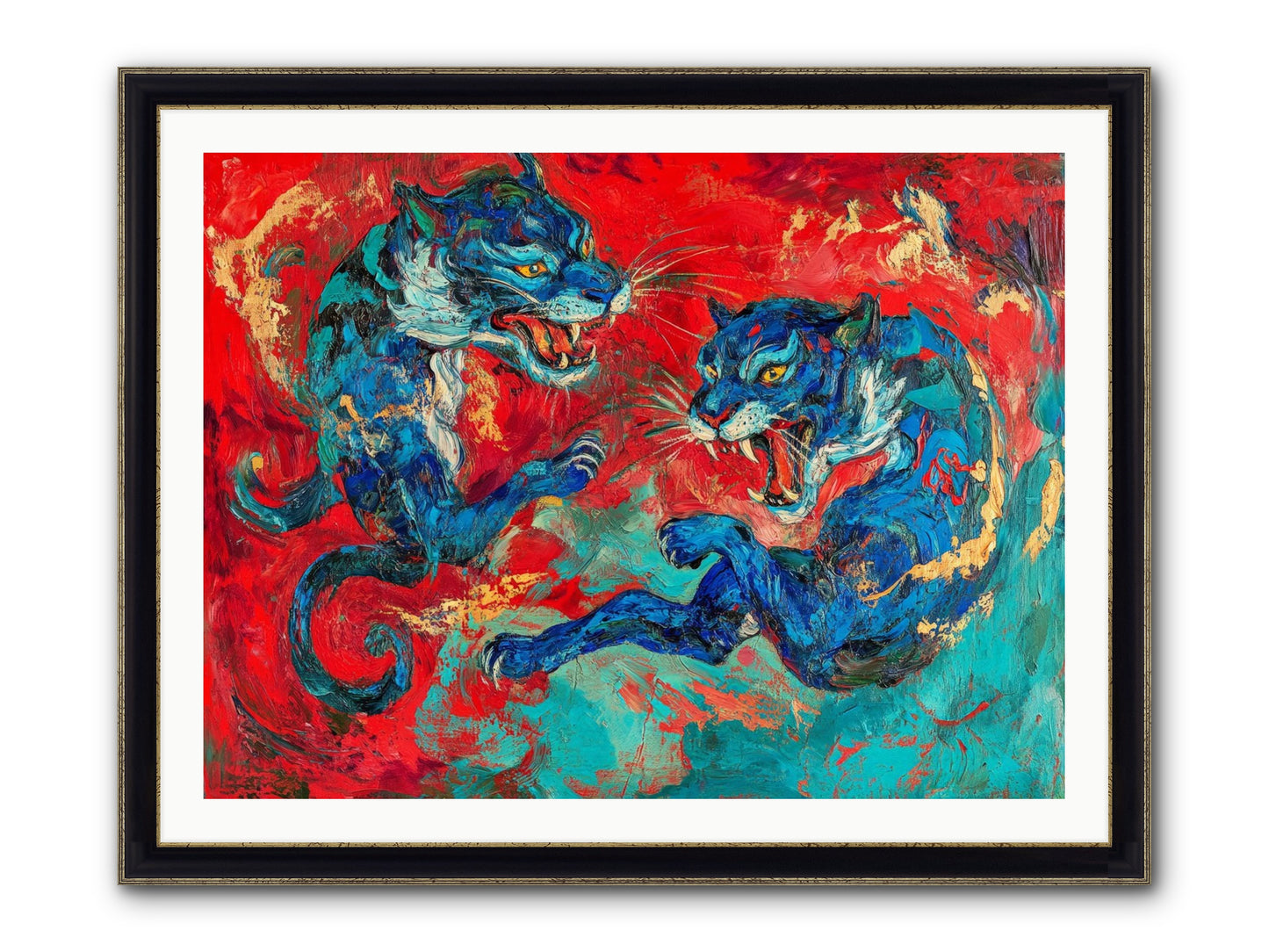 Royal Tiger Ballet Framed Print - Black & Gold 40x30