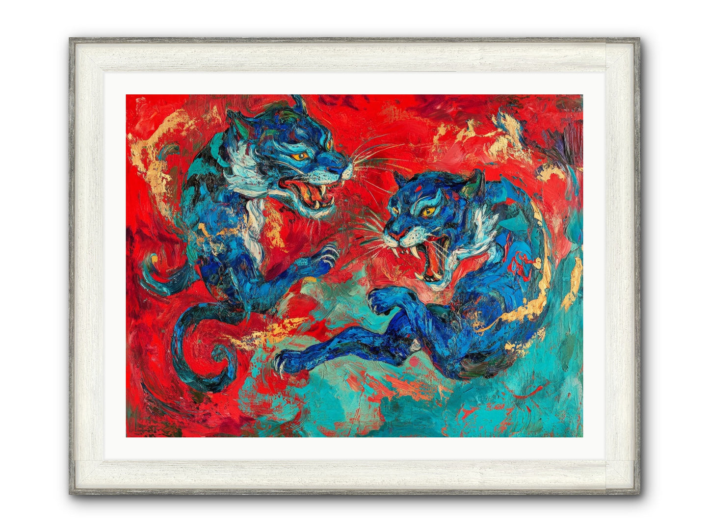 Royal Tiger Ballet Framed Print - Driftwood White 40x30