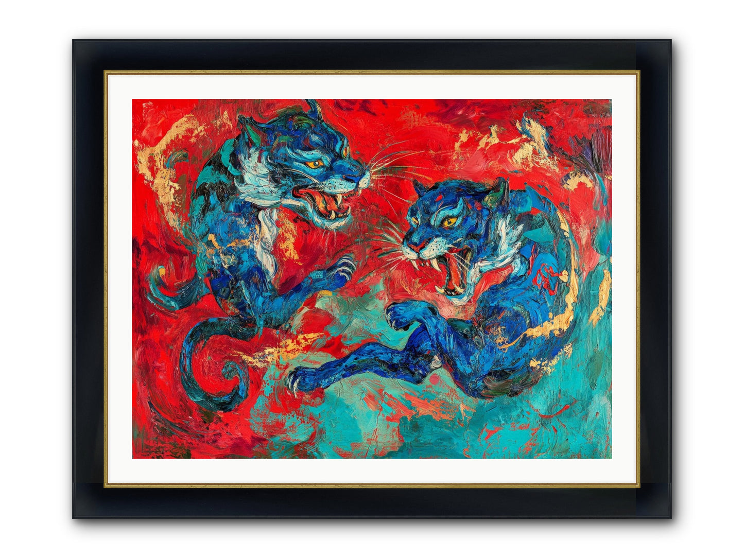 Royal Tiger Ballet Framed Print - Wide Black w/Gold 40x30