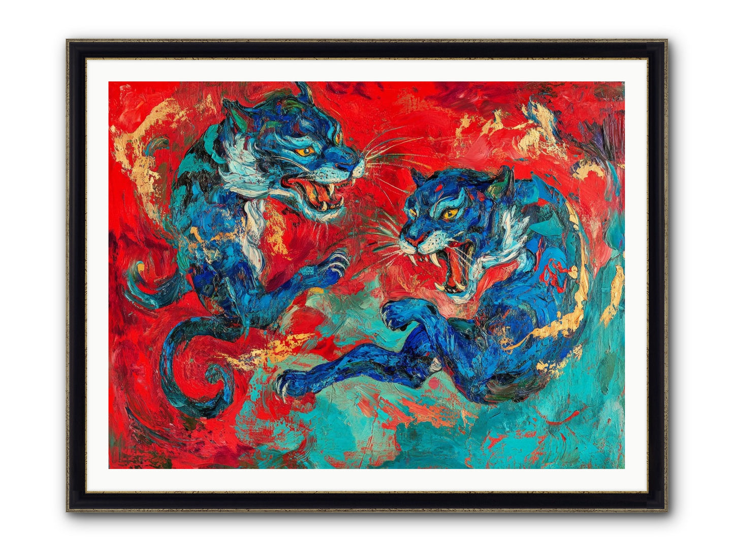 Royal Tiger Ballet Framed Print - Black & Gold 48x36