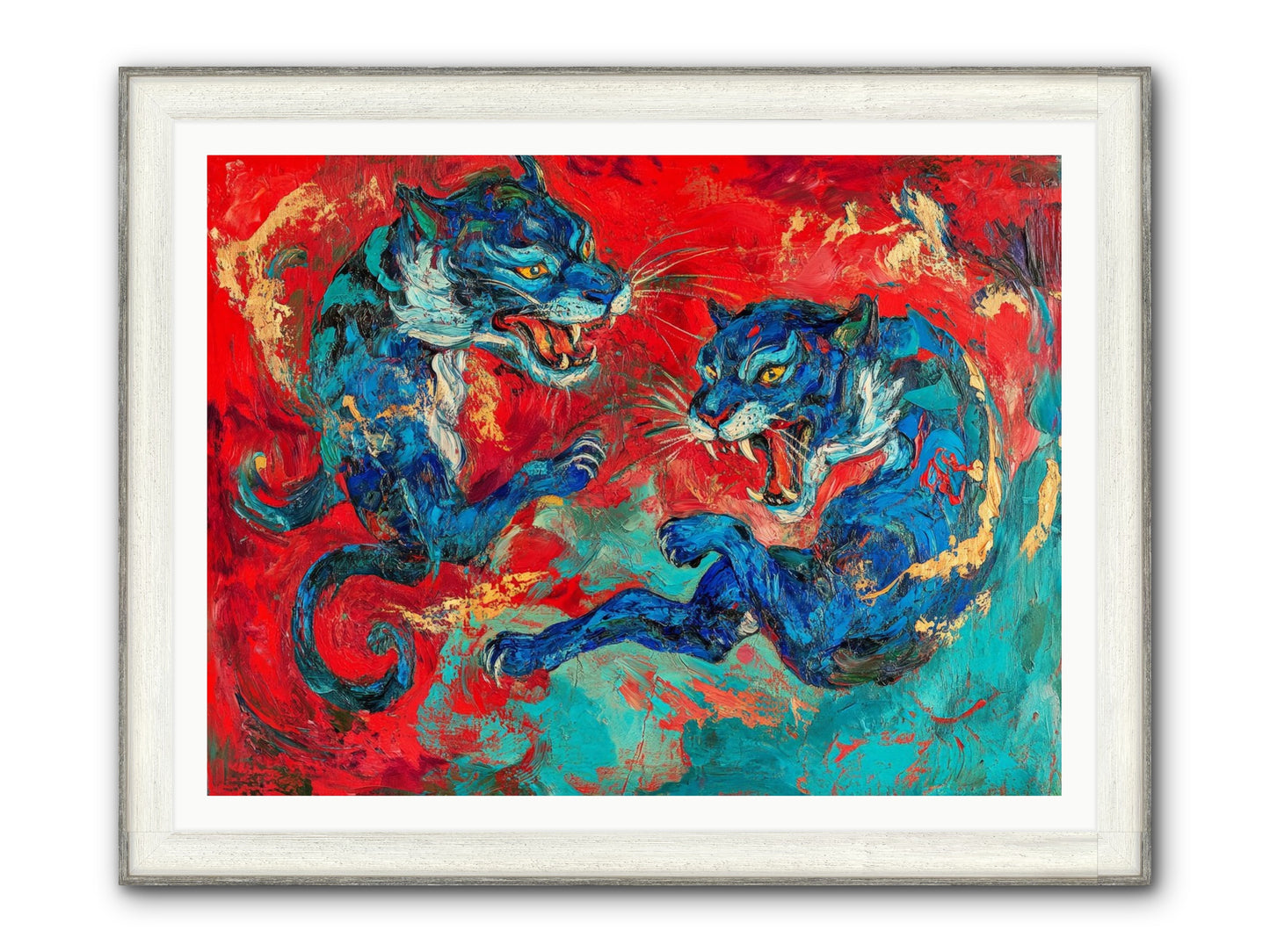 Royal Tiger Ballet Framed Print - Driftwood White 48x36