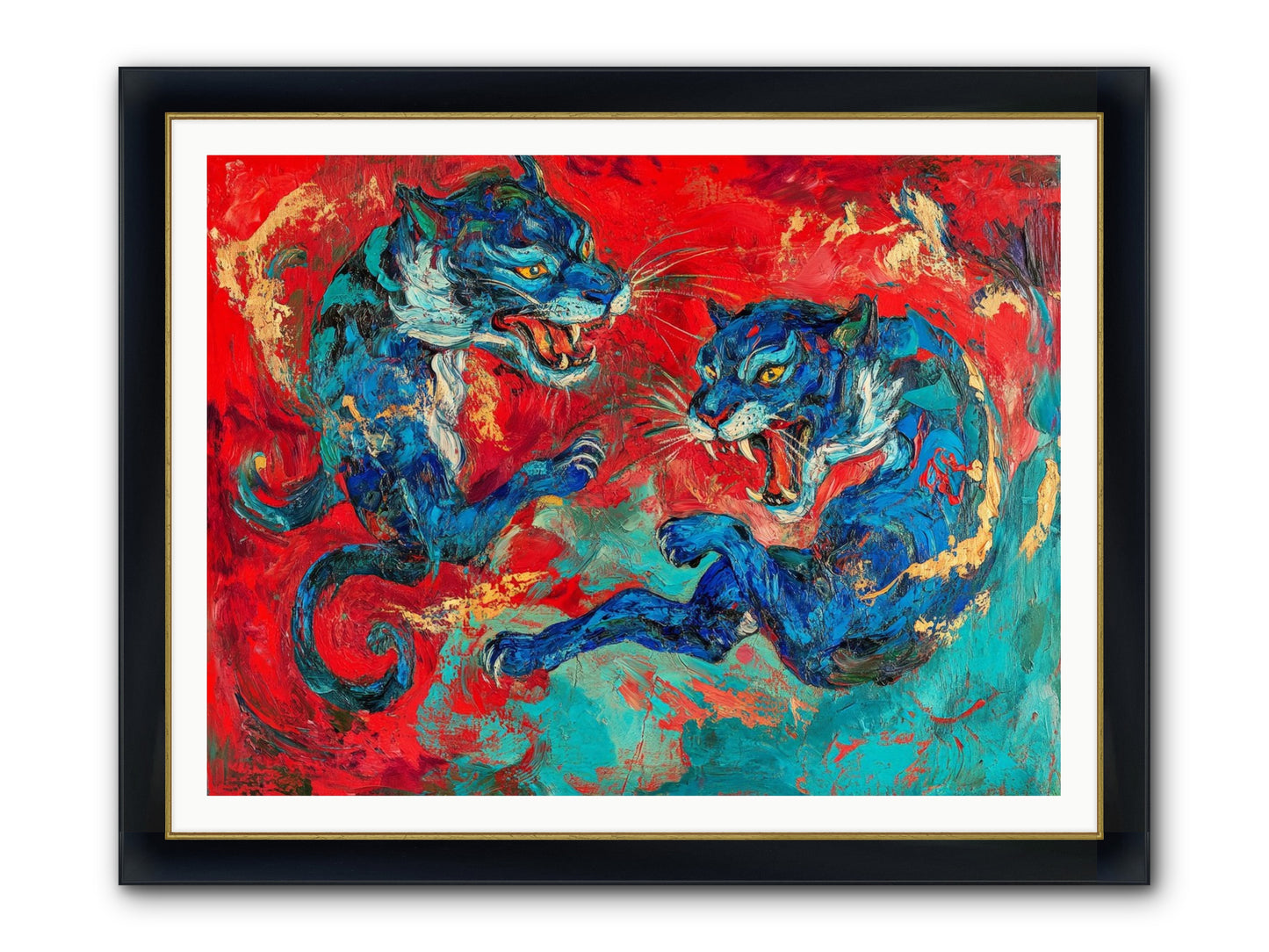 Royal Tiger Ballet Framed Print - Wide Black w/Gold 48x36