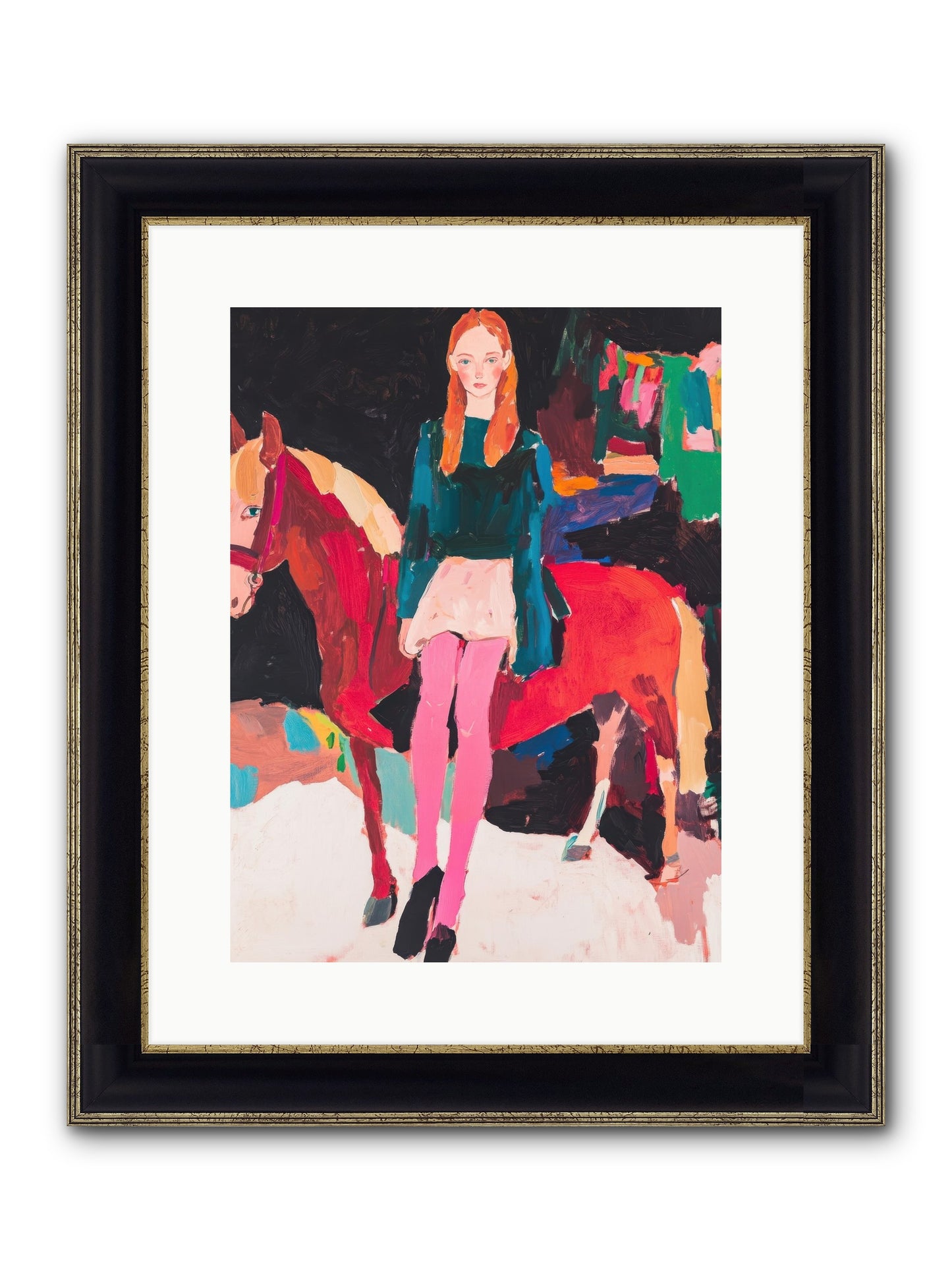 Ruby Hoofbeats Framed Print - Black & Gold 12x16