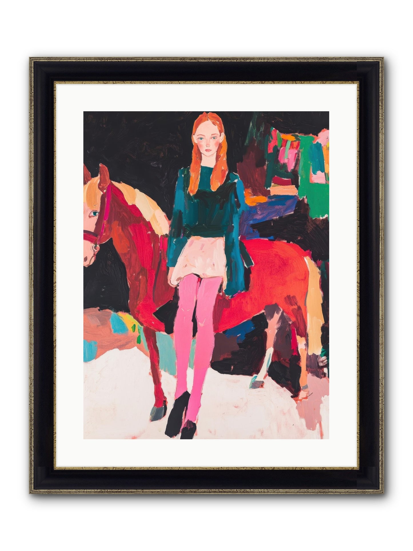Ruby Hoofbeats Framed Print - Black & Gold 18x24
