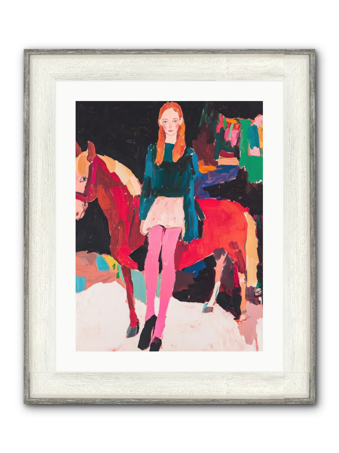 Ruby Hoofbeats Framed Print - Driftwood White 18x24