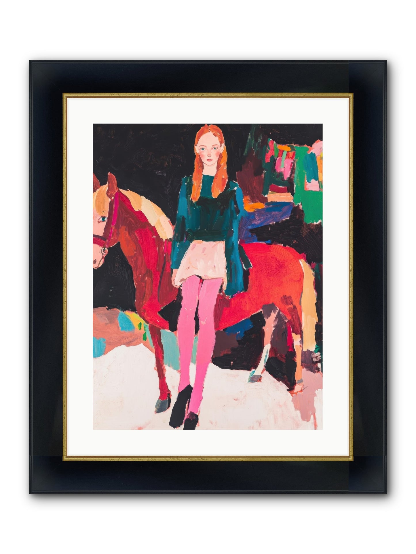Ruby Hoofbeats Framed Print - Wide Black w/Gold 18x24