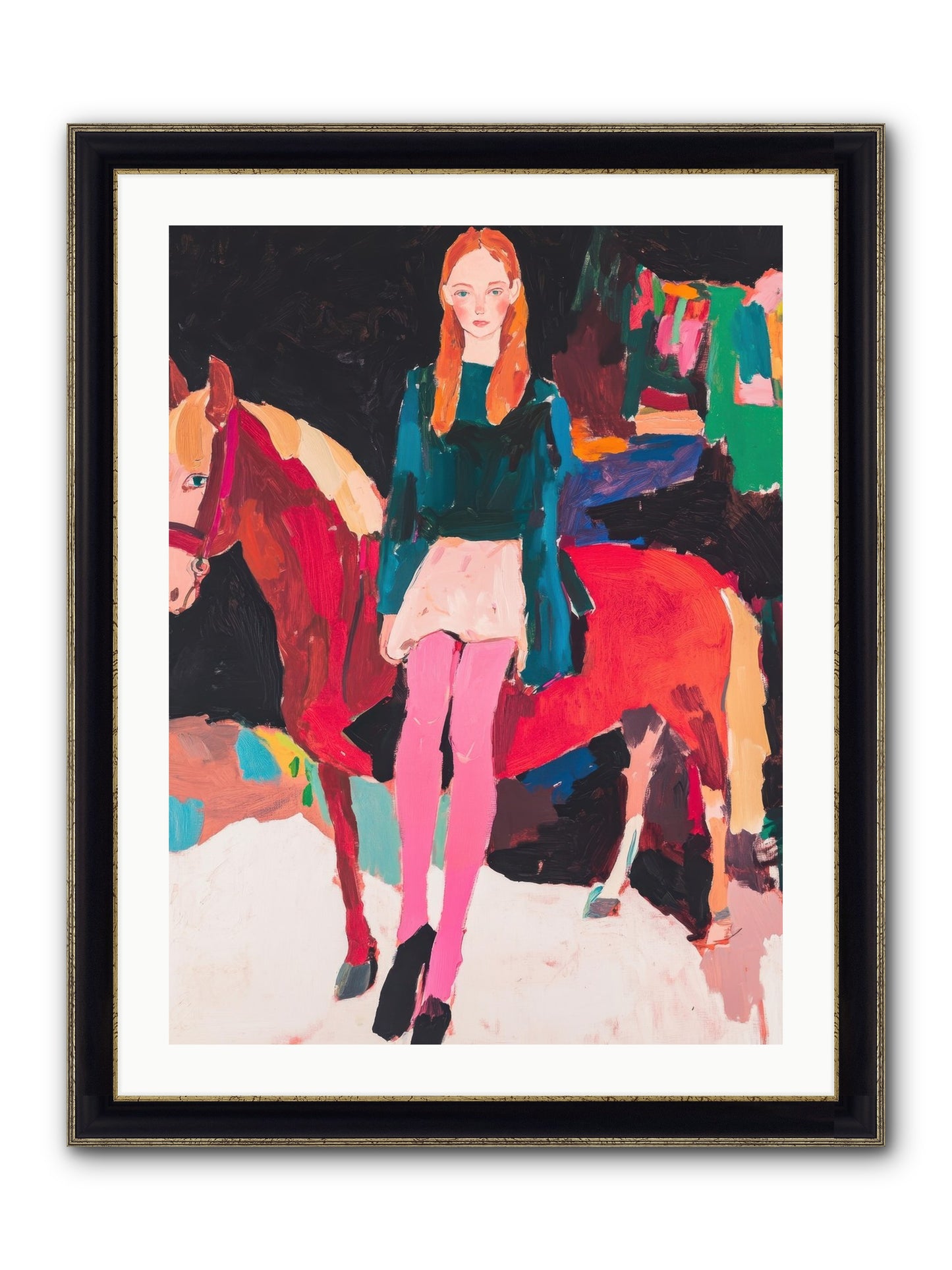 Ruby Hoofbeats Framed Print - Black & Gold 24x32