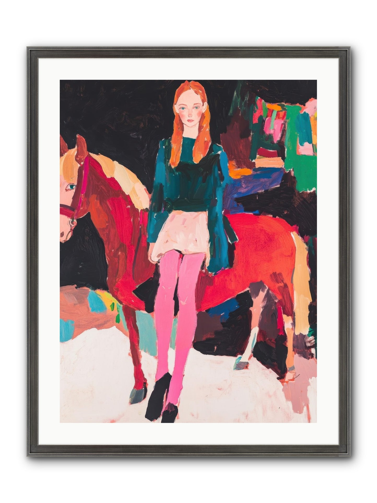 Ruby Hoofbeats Framed Print - Slimwoods Black/Silver 24x32