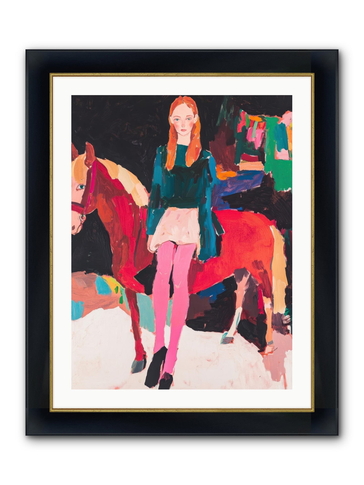 Ruby Hoofbeats Framed Print - Wide Black w/Gold 24x32