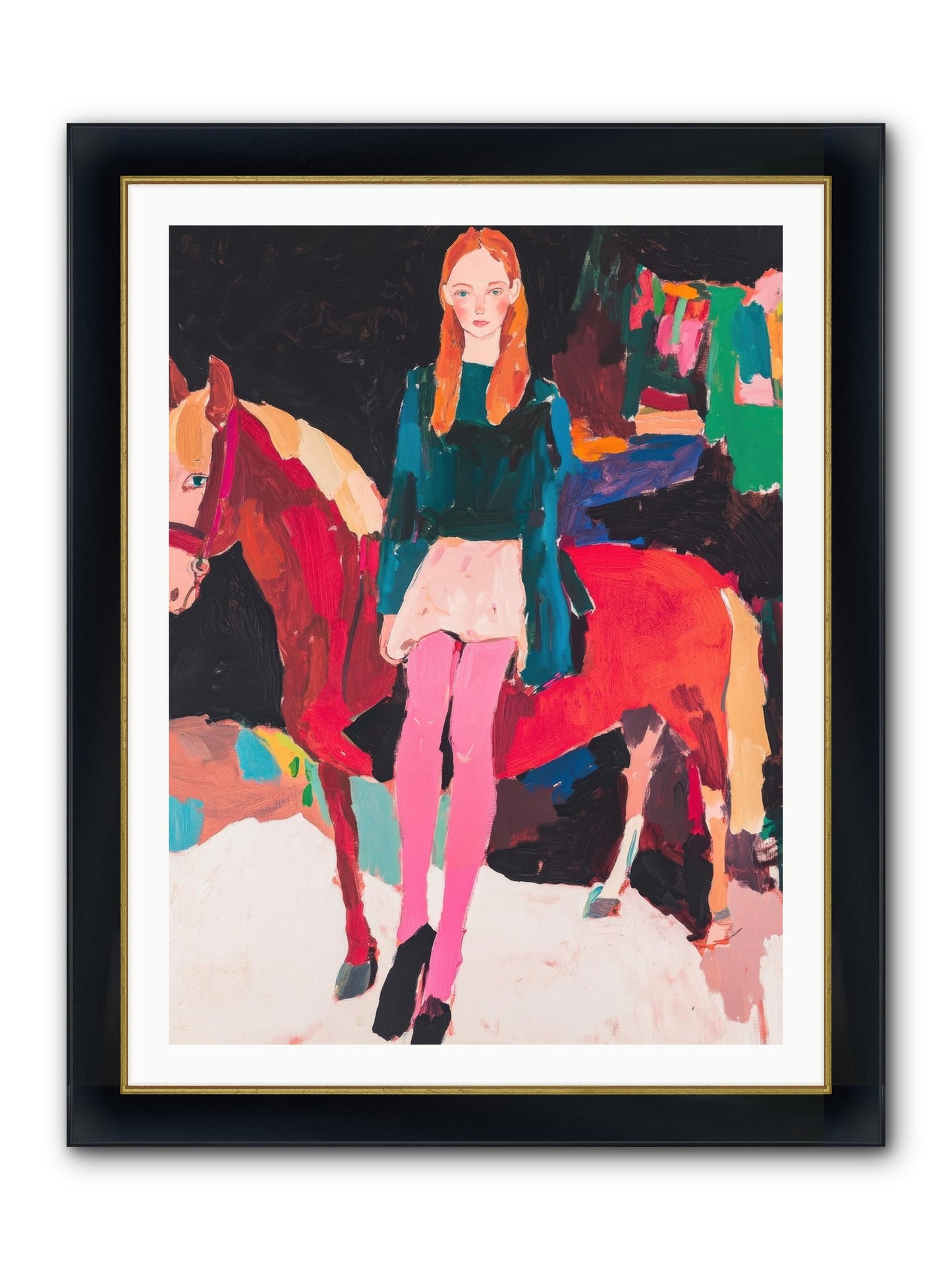 Ruby Hoofbeats Framed Print - Wide Black w/Gold 30x40
