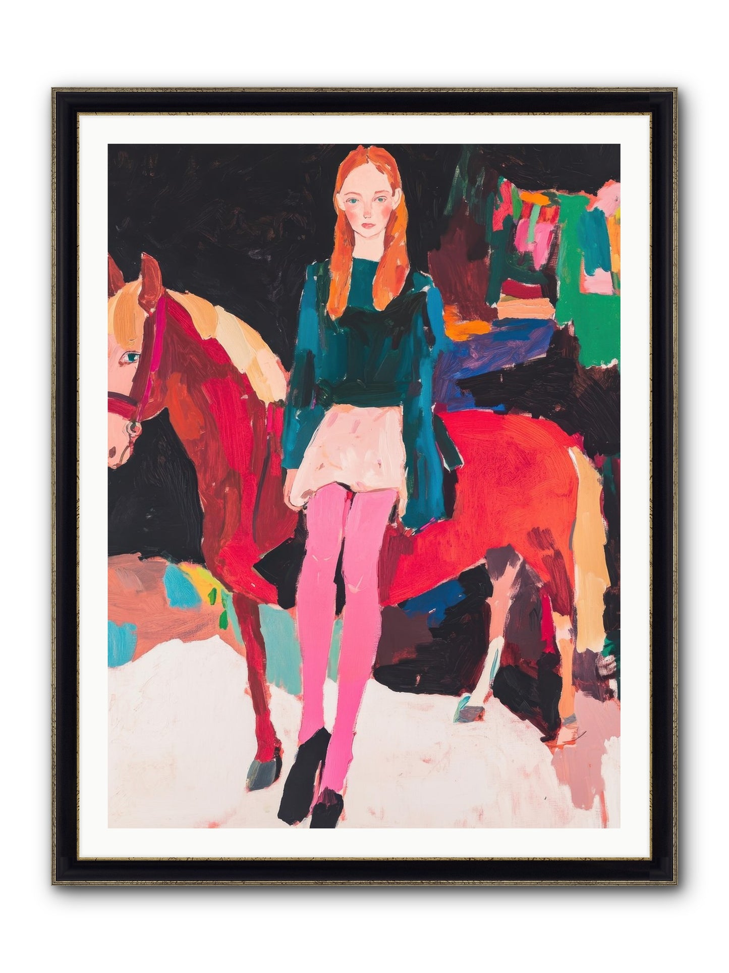 Ruby Hoofbeats Framed Print - Black & Gold 36x48