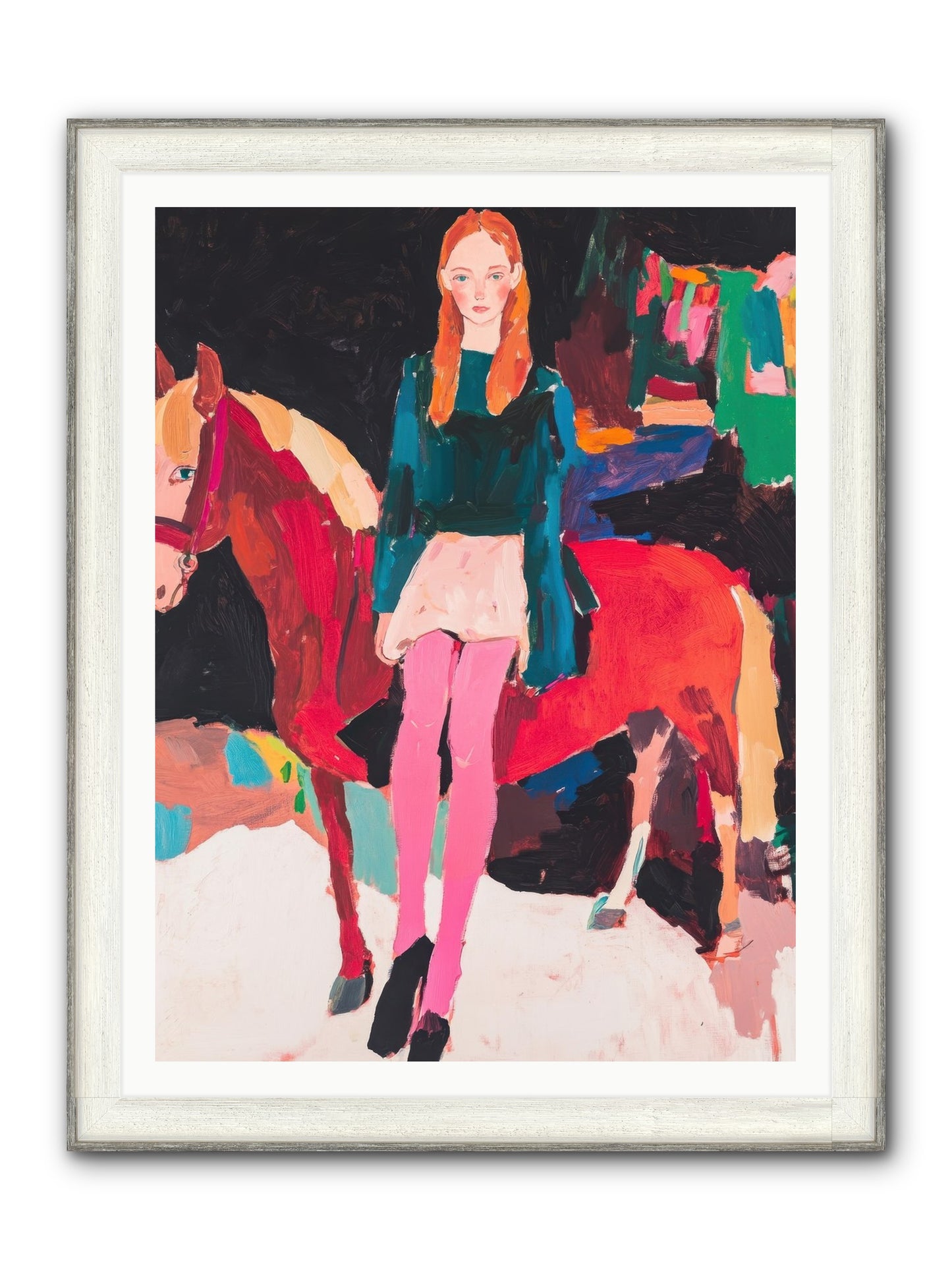 Ruby Hoofbeats Framed Print - Driftwood White 36x48