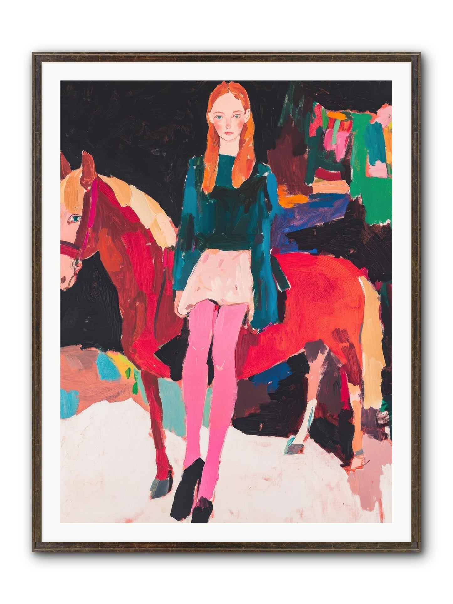 Ruby Hoofbeats Framed Print - Slimwoods Black/Gold 36x48
